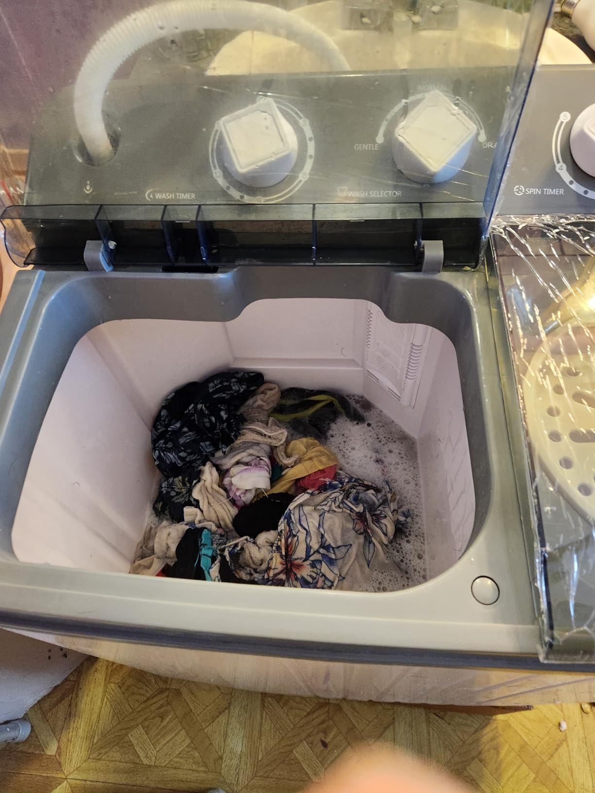 COSTWAY Portable Washing Machine, Twin Tub 20Lbs Capacity, Compact Laundry Washer(12Lbs) and Spinner(8Lbs), Durable Design for Apartment Dorm RV, Black+White - Customer Photo 2