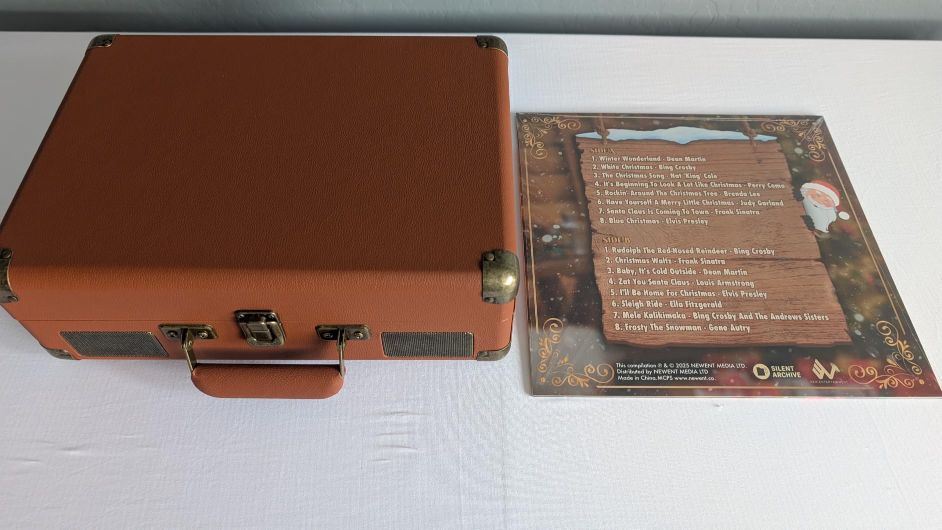 Premium Bluetooth Vinyl Record Player with Speakers & LED Lights - Portable Suitcase Turntable, 3-Speed LP Vinyl Player with Auto-Stop & RCA Output - Retro Gift, Exclusive Holiday Album Included - Customer Photo 1