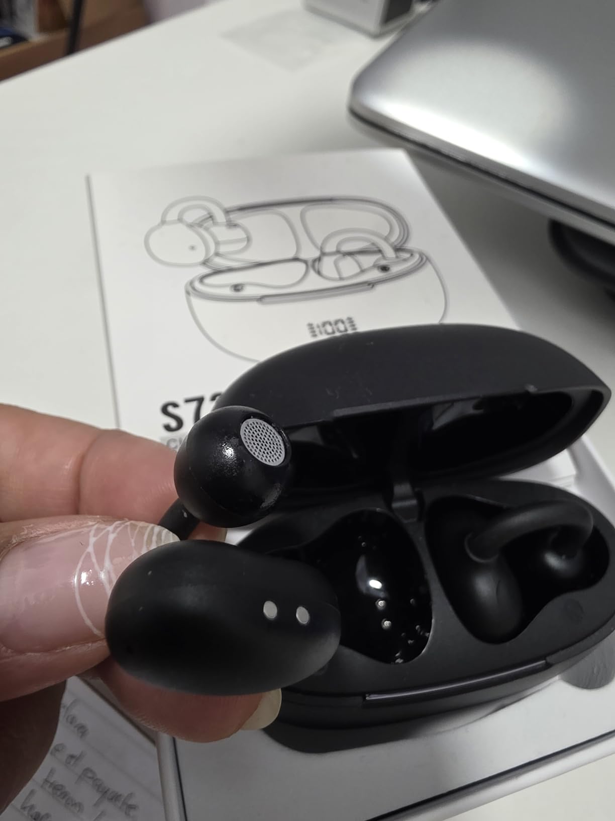 Clip on Earbuds Open Ear Wireless Bluetooth 5.4 Headphones with Noise Cancelling Mic, 48H Playtime Ear Buds,IP68 Waterproof, Comfortable for Small Ears (Black) - Customer Photo 1