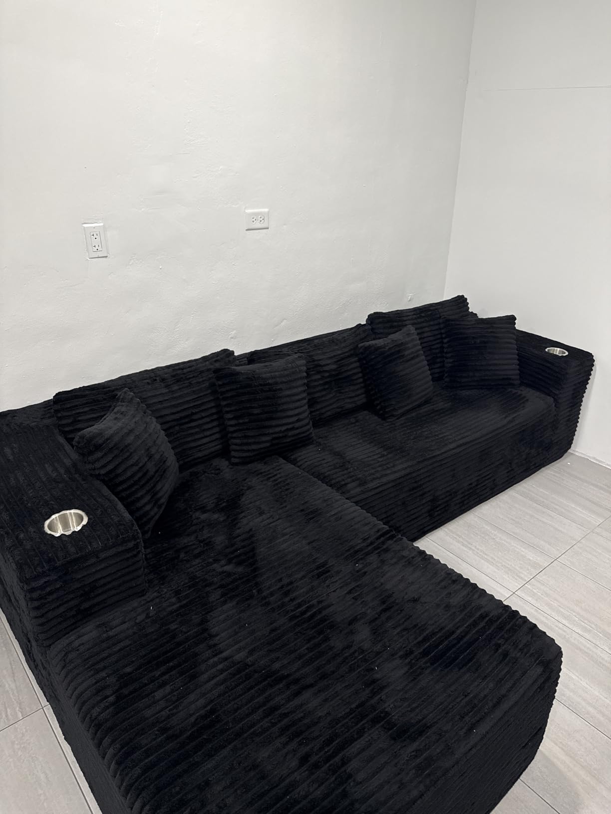 108 Inch Cloud Sectional Couch Modern Modular Sectional Sofa with Deep Seat - L Shaped Comfy 3 Seater Sectional Couches Memory Foam Boneless Fits Living Room & Bedroom, Black Corduroy - Customer Photo 1