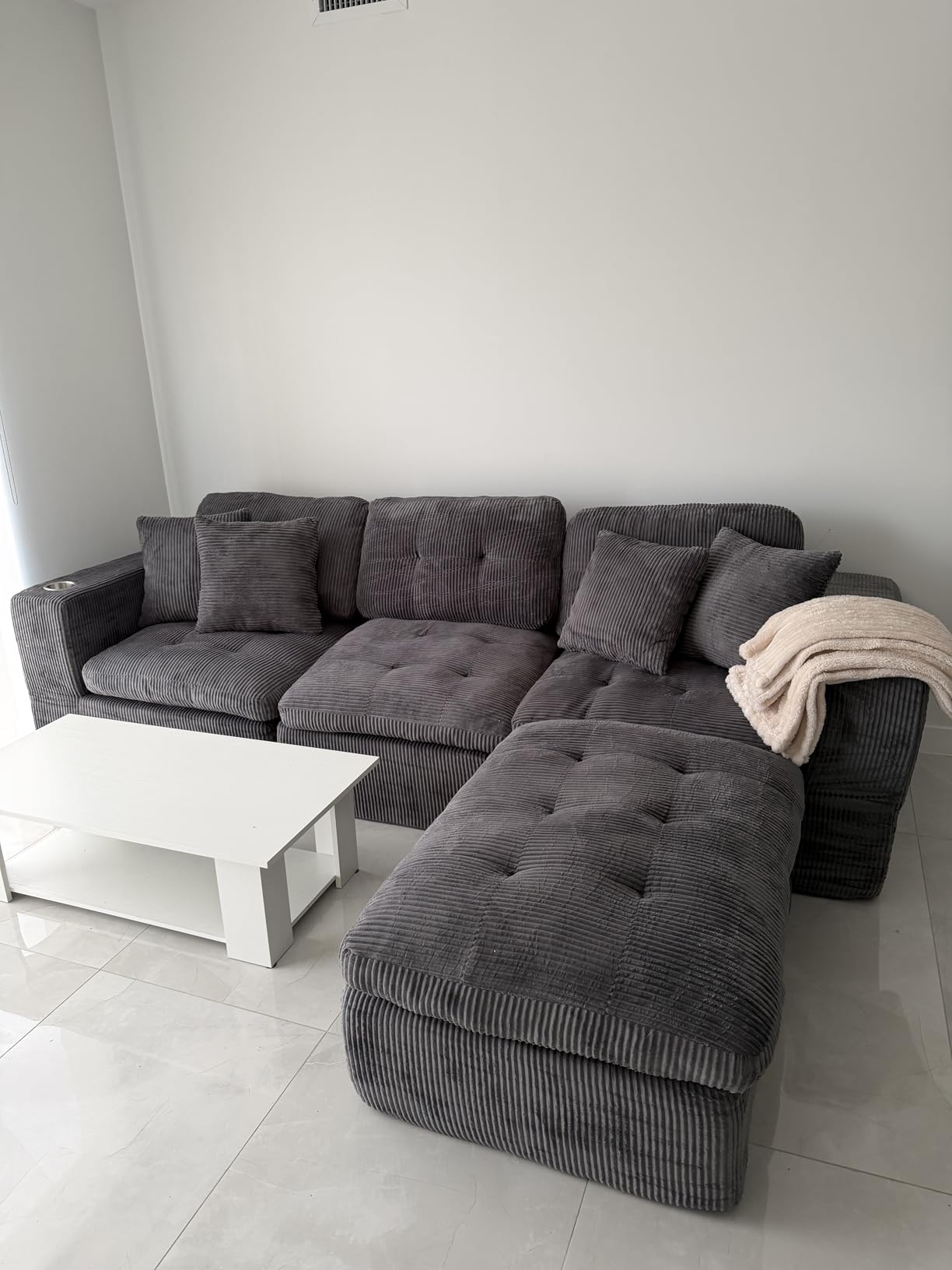 108 Inch Cloud Sectional Couch Modern Modular Sectional Sofa with Deep Seat - L Shaped Comfy 3 Seater Sectional Couches Memory Foam Boneless Fits Living Room & Bedroom, Black Corduroy - Customer Photo 2