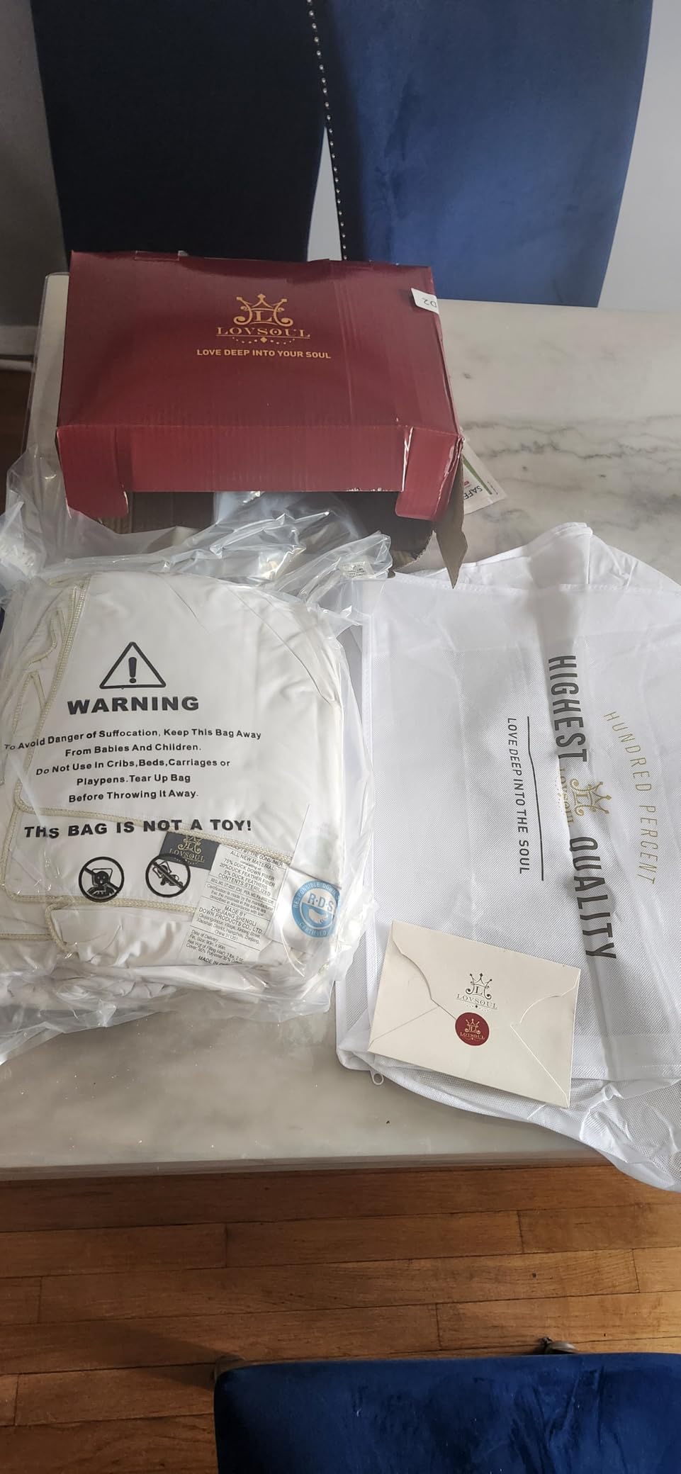 L LOVSOUL Down Comforter Queen Size, 850+ Fill Power Hotel Style Bedding Comforter, 1200TC, Fluffy Ultra Soft All Season White Duvet Insert with 8 Corner Tabs - Customer Photo 2