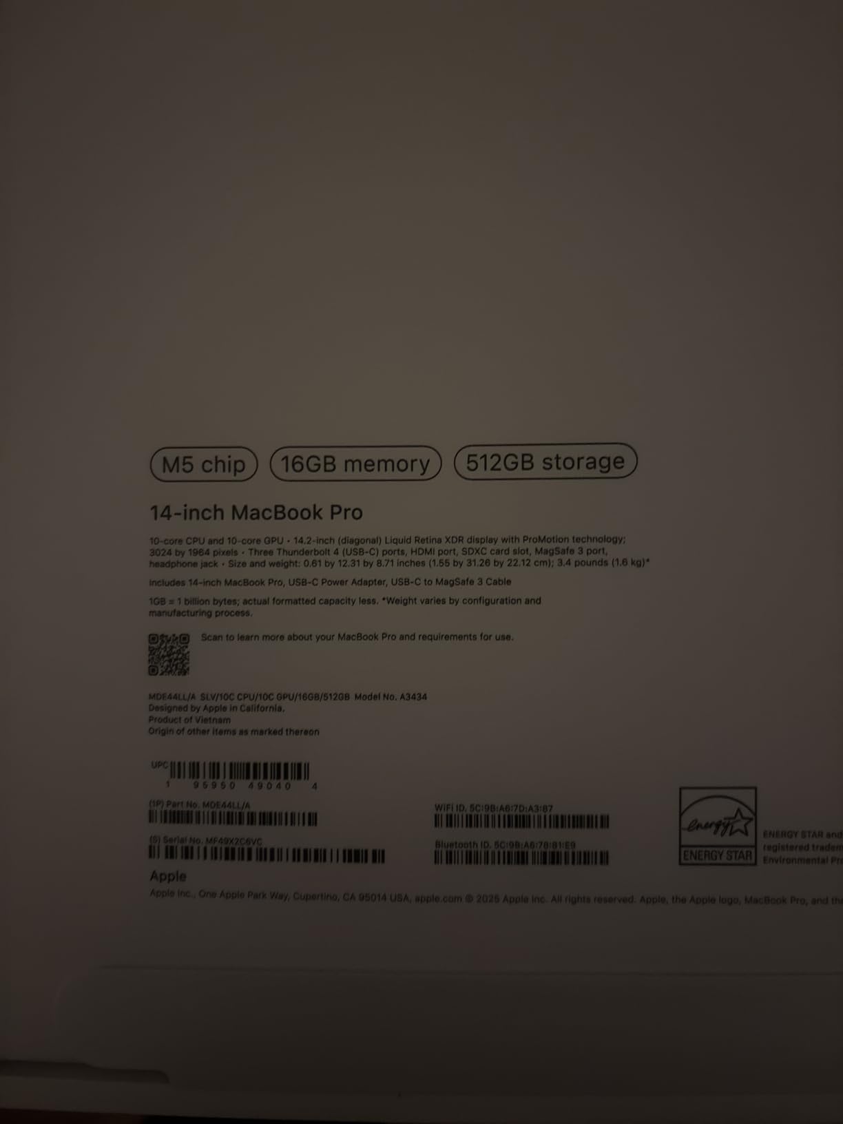 Apple 2025 MacBook Pro Laptop with M5 chip with 10-core CPU and 10-core GPU: 14.2-inch Liquid Retina XDR Display, 24GB Unified Memory, 1TB SSD Storage; Silver with AppleCare+ (3 Years) - Customer Photo 5