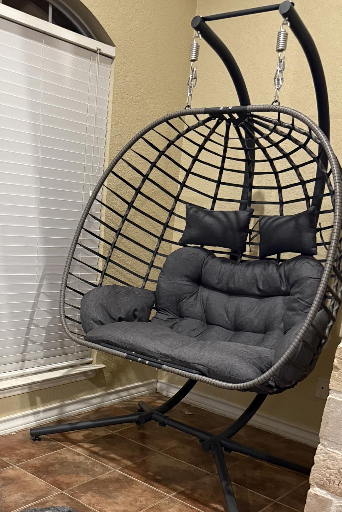 SWITTE Double Hanging Egg Chair with Stand, Outdoor Patio 2 Person Wicker Hammock Swing Chairs with Cushion Loveseat for Indoor Bedroom, Lawn, Garden-Beige Customer Review SWITTE Double Hanging Egg Chair with Stand, Outdoor Patio 2 Person Wicker Hammock Swing Chairs with Cushion Loveseat for Indoor Bedroom, Lawn, Garden-Beige - Customer Photo 1