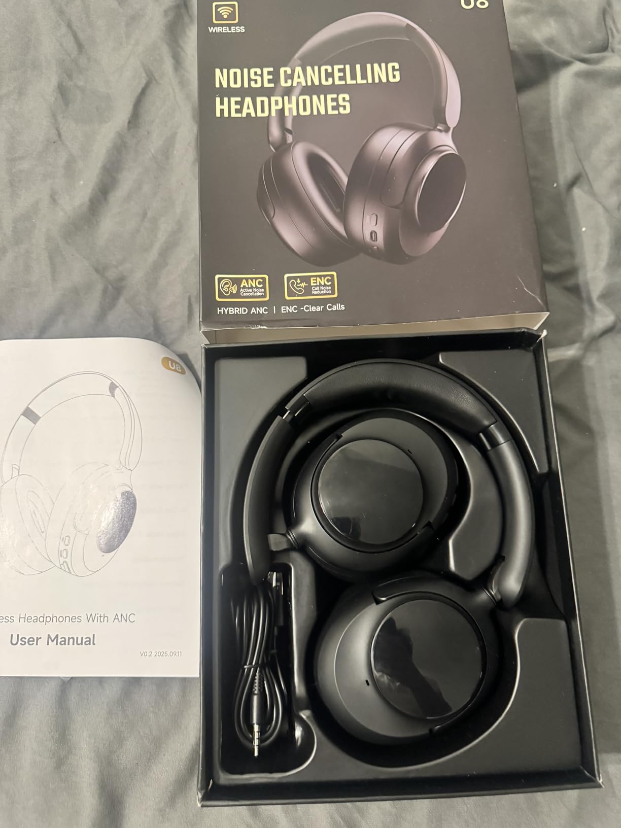 Hybrid Active Noise Cancelling Headphones, 120Hrs Playtime Bluetooth Headphones Hi-Res Audio HD Clear Call with 5 ENC Mics, HiFi Stereo Wireless Headphone Over Ear Foldable for Travel Office Game Customer Review Hybrid Active Noise Cancelling Headphones, 120Hrs Playtime Bluetooth Headphones Hi-Res Audio HD Clear Call with 5 ENC Mics, HiFi Stereo Wireless Headphone Over Ear Foldable for Travel Office Game - Customer Photo 1