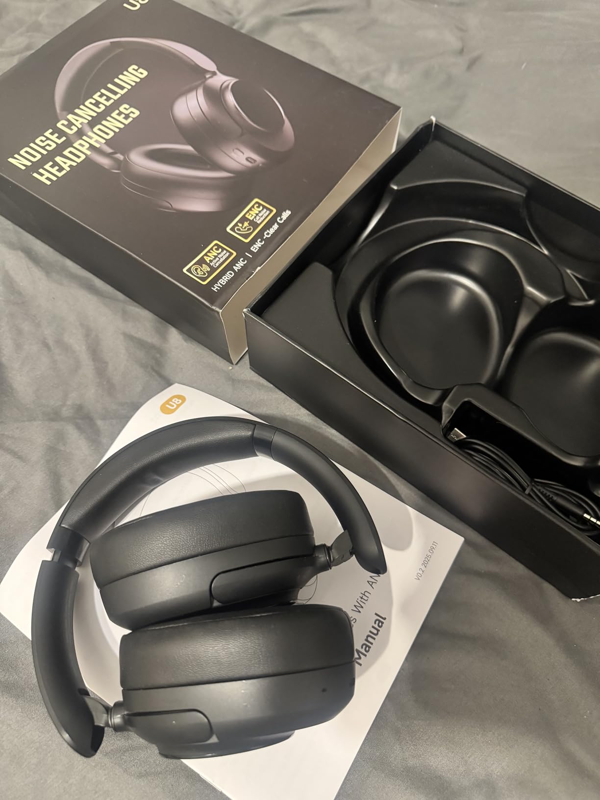 Hybrid Active Noise Cancelling Headphones, 120Hrs Playtime Bluetooth Headphones Hi-Res Audio HD Clear Call with 5 ENC Mics, HiFi Stereo Wireless Headphone Over Ear Foldable for Travel Office Game Customer Review Hybrid Active Noise Cancelling Headphones, 120Hrs Playtime Bluetooth Headphones Hi-Res Audio HD Clear Call with 5 ENC Mics, HiFi Stereo Wireless Headphone Over Ear Foldable for Travel Office Game - Customer Photo 2