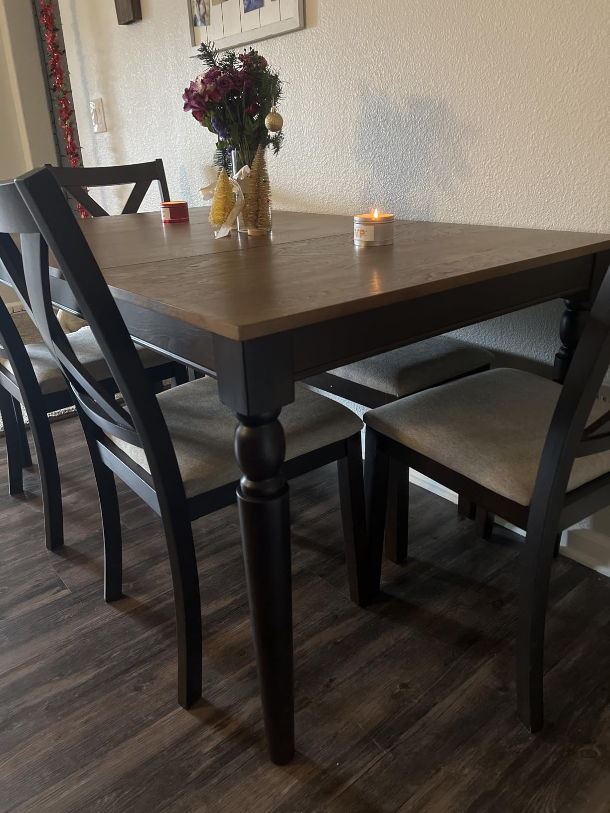 6-Piece Solid Wood Dining Table Set, Upholstered Chair w/Bench Seat, Seating for 6,60'' Farmhouse Wood Kitchen Chairs Set for Living Room, Dining Room, Kitchen, Cream White - Customer Photo 1