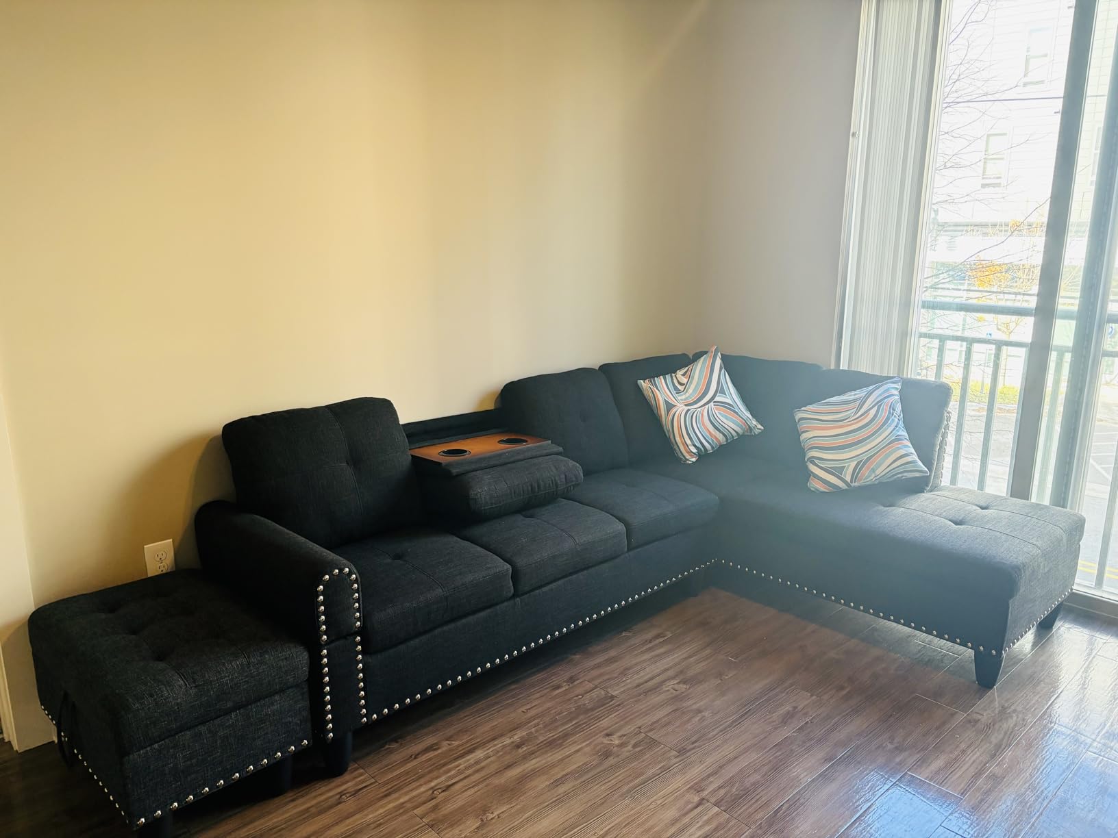 Leather Sectional Sofa with Movable Chaise & Storage Ottoman, 3-Piece Modular Convertible L-Shaped Couches for Living Room, Apartment & Office, Black - Customer Photo 1