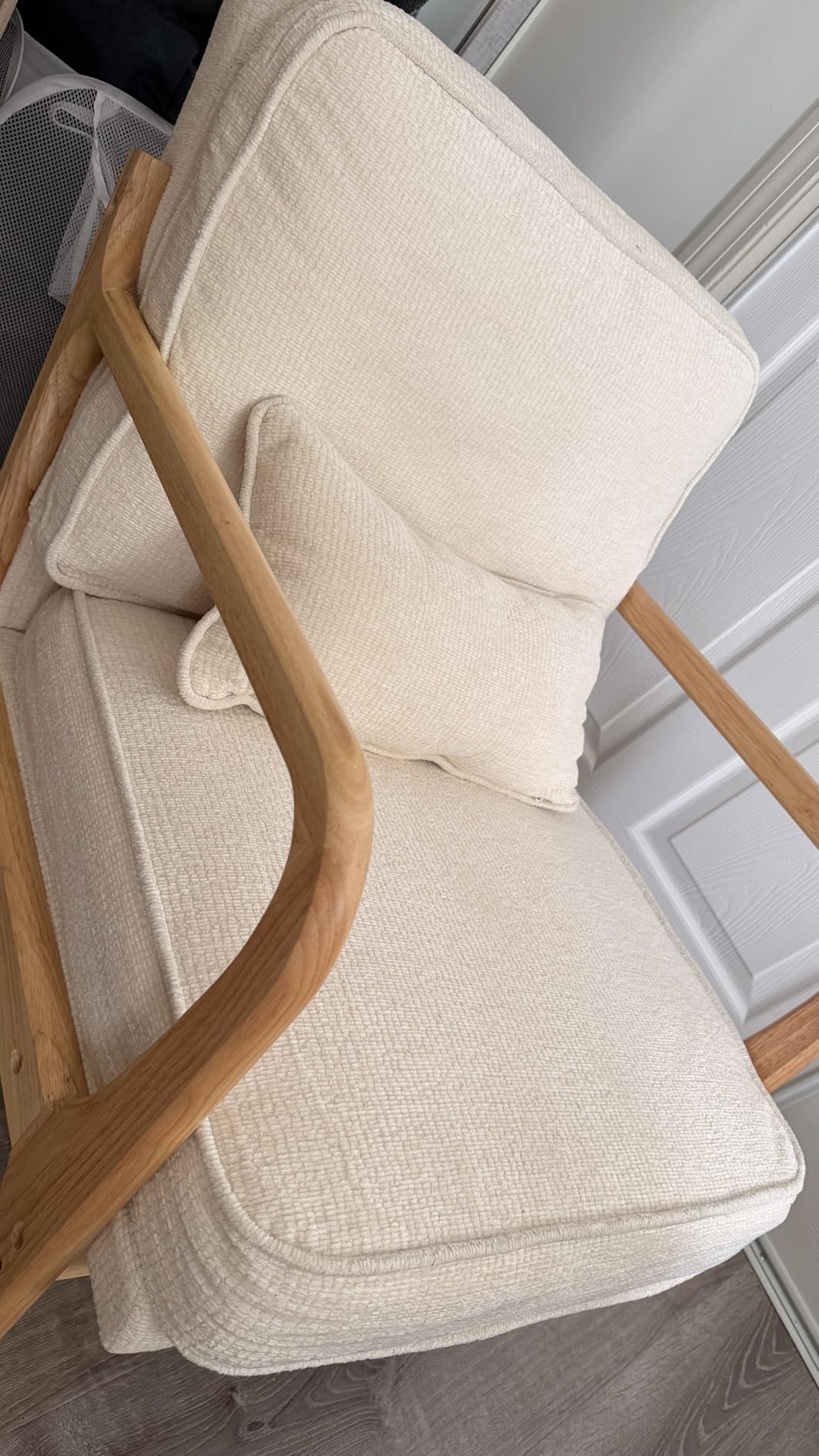 Mid-Century Accent Chair with Solid Wood Frame, Reading Relaxing Armchair Lumbar Pillow& Soft Cushion, Leisure Chair for Living Room, Bedroom, Waiting Room - Customer Photo 1