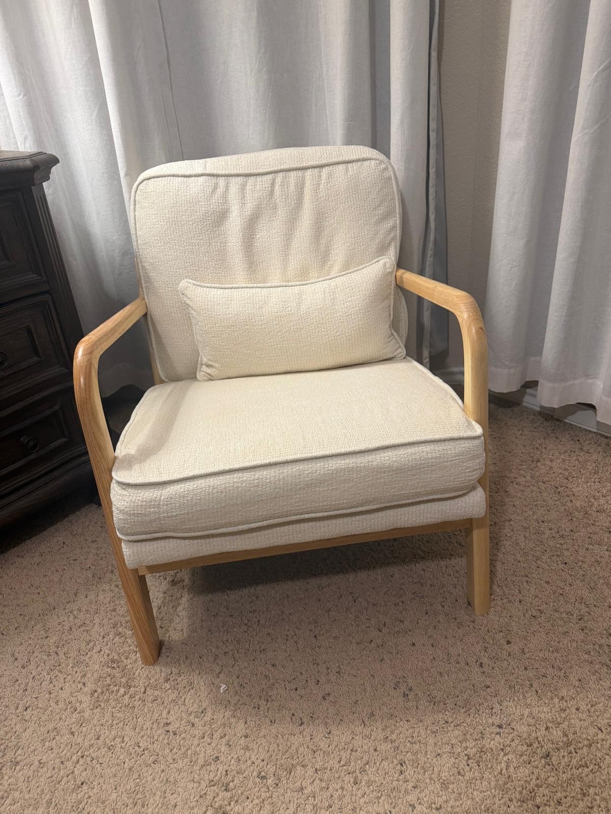 Mid-Century Accent Chair with Solid Wood Frame, Reading Relaxing Armchair Lumbar Pillow& Soft Cushion, Leisure Chair for Living Room, Bedroom, Waiting Room - Customer Photo 2
