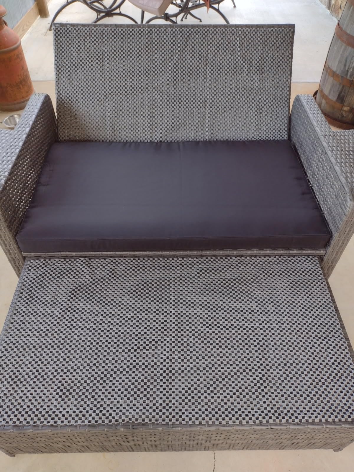 Tangkula Patio Rattan Daybed with 4-Level Adjustable Backrest, Outdoor PE Wicker Loveseat with Storage Ottoman & Folding Side Tray, Double Sunbed Lounger for Balcony, Backyard & Poolside (Grey) - Customer Photo 2