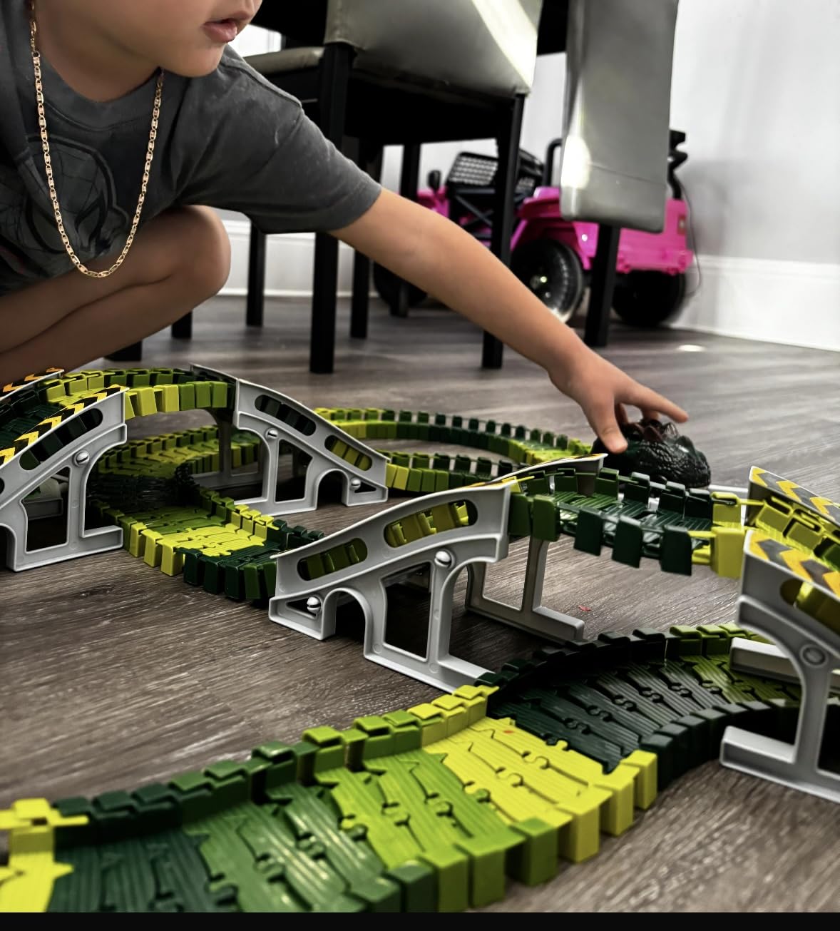 Dinosaur Toys,Create A Dinosaur World Road Race,Flexible Track Playset and 2 pcs Cool Dinosaur car for 3 4 5 6 Year & Up Old boy Girls Best Gift customer photo 1