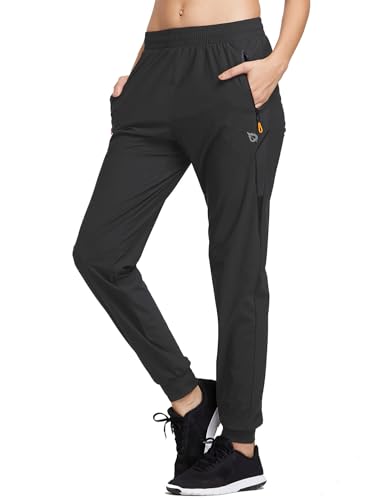 baleaf Hiking Pants Women Joggers Workout Athletic Lightweight Running Travel Track Pants Quick Dry 2 Zipper Pockets Black XL - 