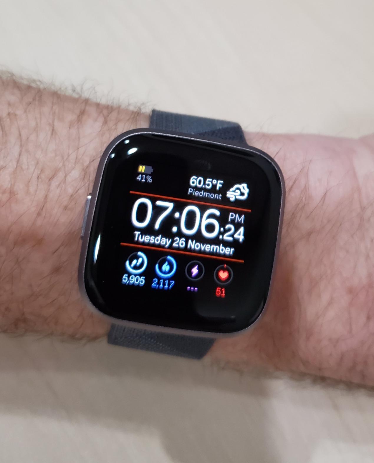 Fitbit Versa 2 Special Edition Health and Fitness Smart Watch with Heart Rate, Music, Alexa Built-In, Sleep and Swim Tracking, Navy and Pink Woven/Copper Rose, One Size (S and L Bands Included) customer photo 1