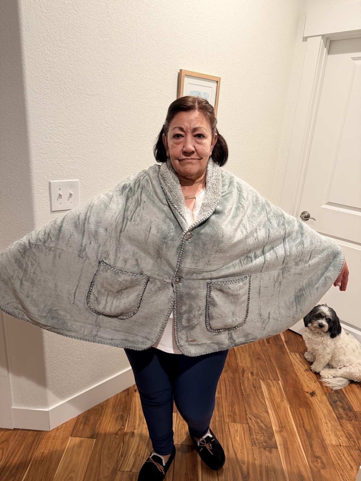 Premium Double Layer Poncho Blanket -No Sleeves Easy On Easy Off- Drape and Go- Top Christmas Gifts for Grandma, Gift for Mom and Elderly Women (Silver Grey) customer photo 1
