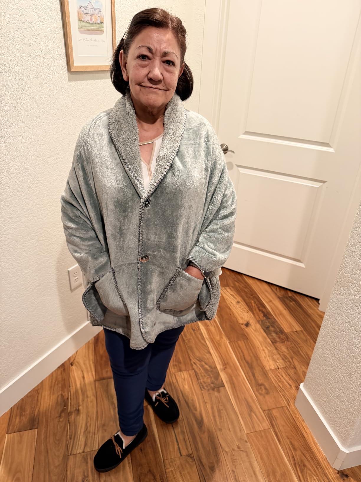 Premium Double Layer Poncho Blanket -No Sleeves Easy On Easy Off- Drape and Go- Top Christmas Gifts for Grandma, Gift for Mom and Elderly Women (Silver Grey) customer photo 2