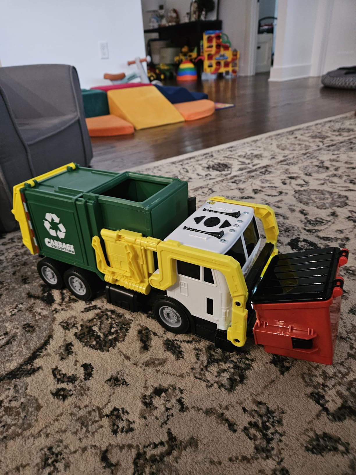 JOYIN Large Friction Powered Garbage Truck Toy Set, Includes Dumpster, Trash Bins, and Learning Cards for Kids, Boy Toys Birthday Gift for Boys Girls Kids Toddler Gift of Easter Basket Stuffers customer photo 2