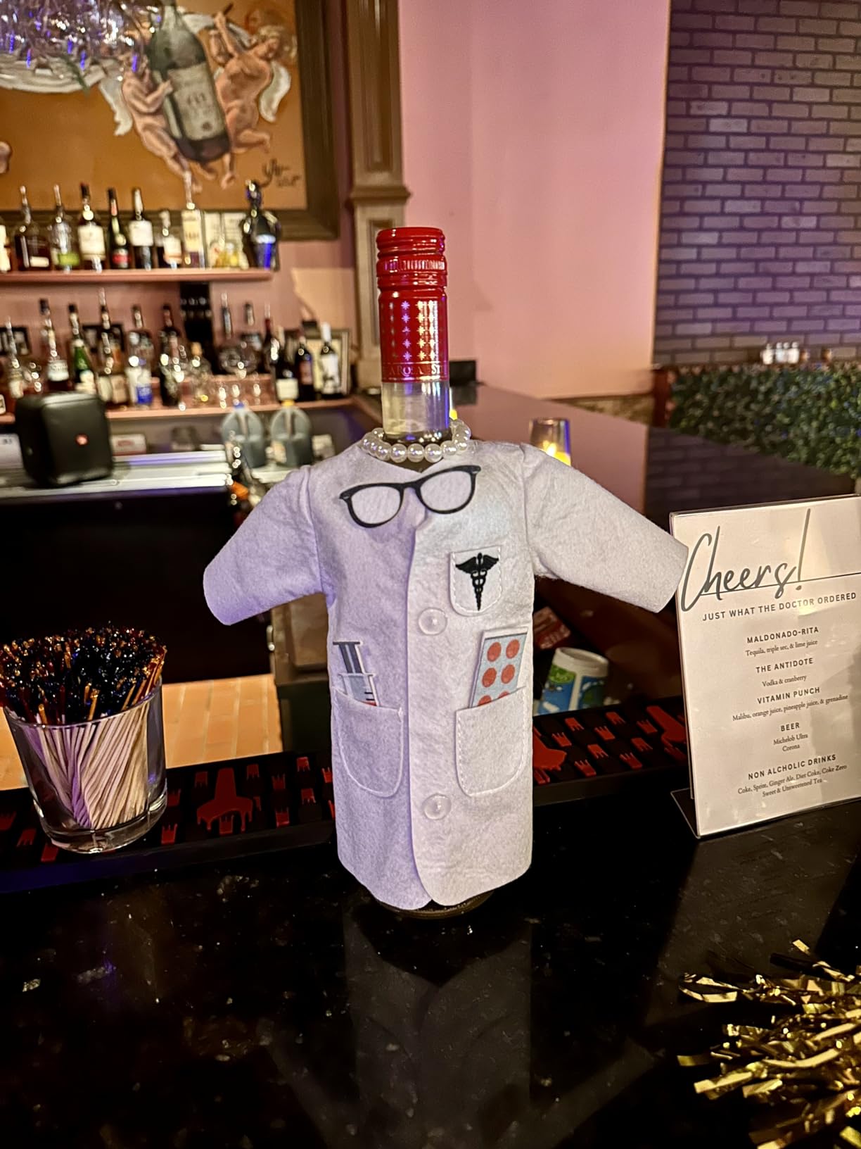 White Coat Wine Bag Doctor Wine Cover Felt Doctor Wines Insulated Cover Nurse Wines Wrapping Bag with Syringe Necklace for Ceremony Gifts Male Female Graduation Birthday Anniversary Nurse Practitioner customer photo 1