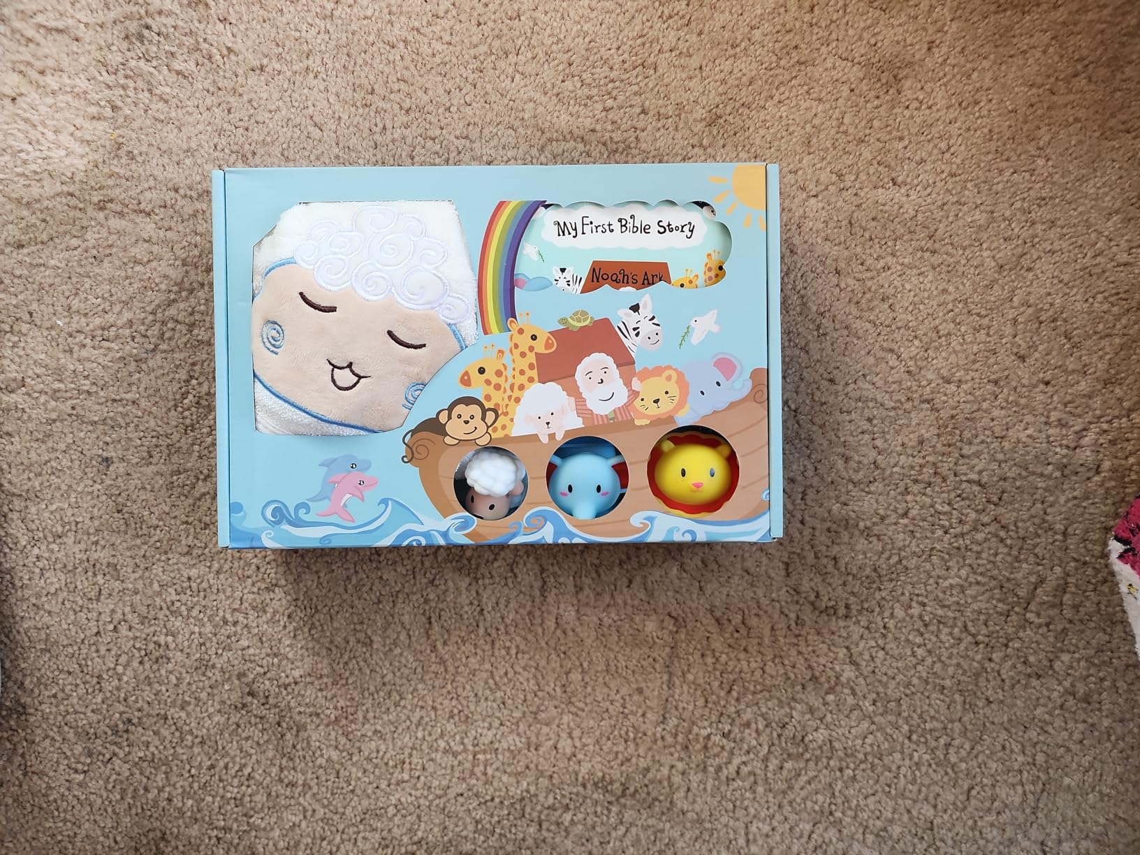 My First Noahs Ark 7 pcs Baptism Gift Set, Dedication, Christening and Baptism Gifts for Boys and Newborn Baby, Includes Washcloth and Hooded Towel, Baby Bath Book, 3 Bath Toys and Gift Bag customer photo 2