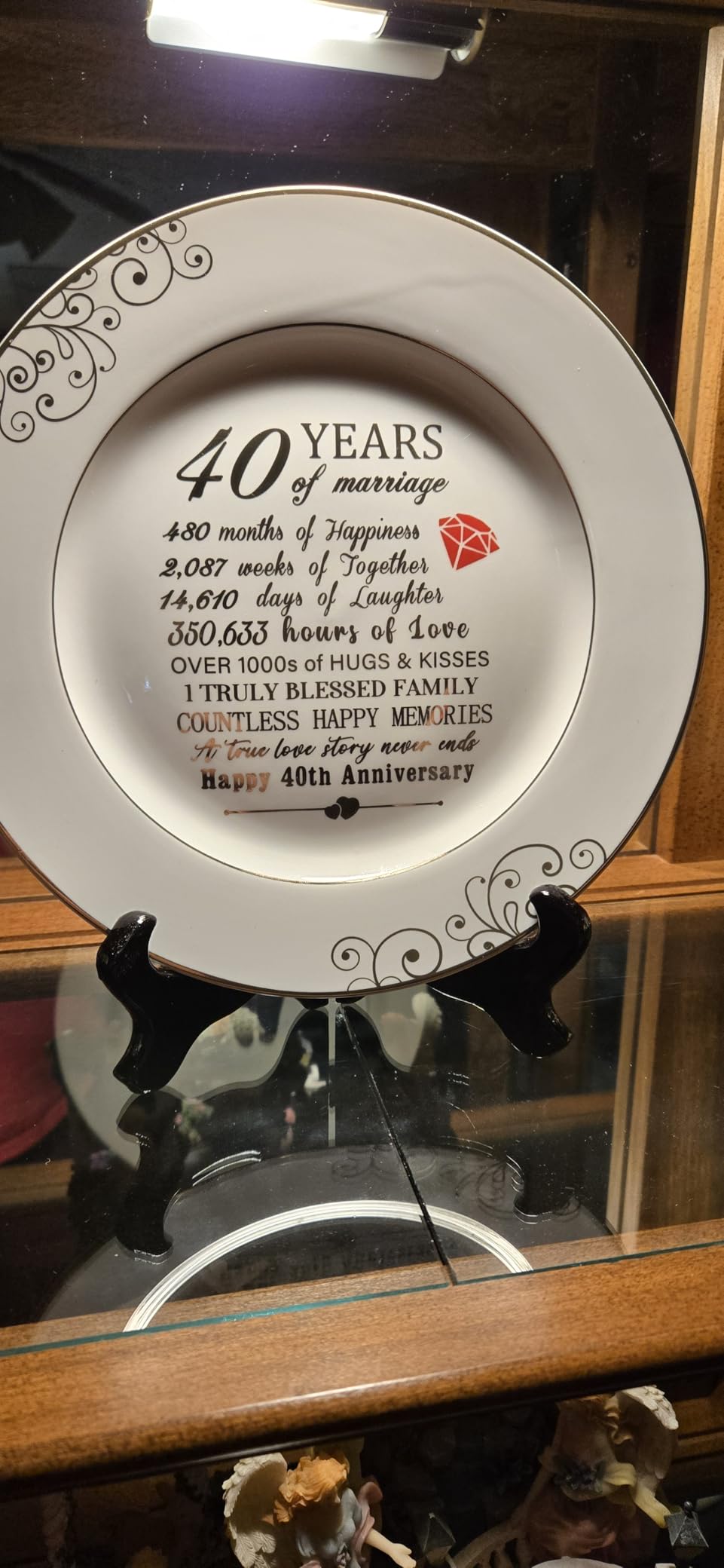 40th Anniversary Wedding Gifts for Wife - 40 Year Anniversaty Plate with 24k Gold Foil, Happy Decorations for Couple Parents Him Her Husband, Ceramic 9