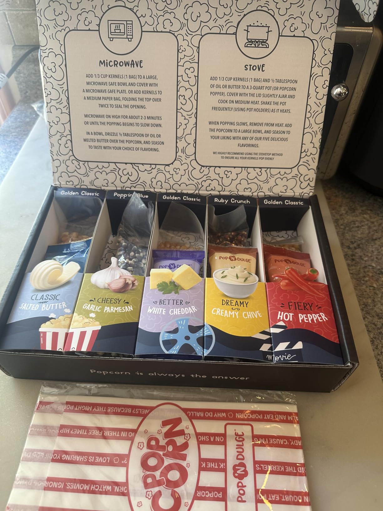 Pop n' Dulge Popcorn Movie Night Supplies 16 pcs Gift Set, 5 Gourmet Popcorn Kernels, 5 Seasoning Variety Packs Non-GMO Kosher Snacks, Great Housewarming Family Date Night Gifts Basket Ideas For Him Her customer photo 1