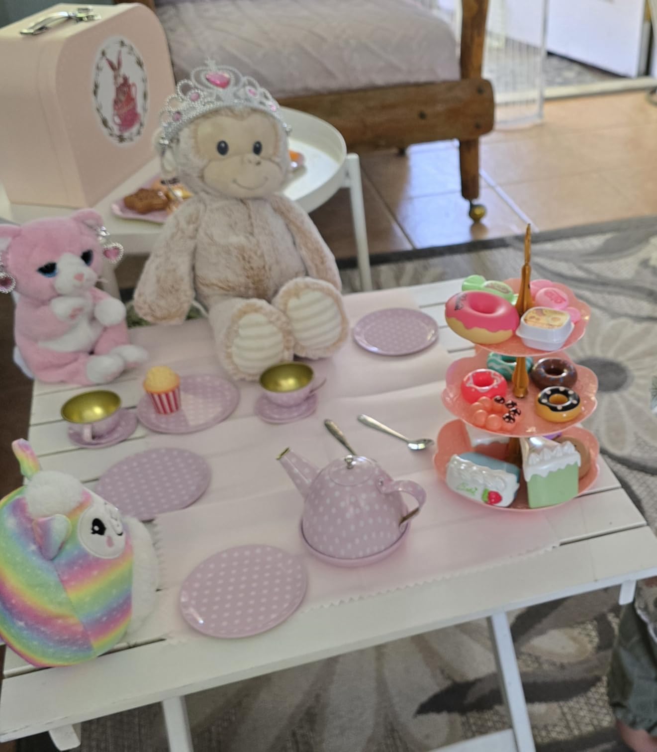 Tea Party Set for Little Girls, 49PCS Princess Tea Time Toys Including Tea Set Dessert Carrying Case, Kids Kitchen Pretend Playset, Tea Set for Girls Birthday Toddler Age 3-8, Pink customer photo 1