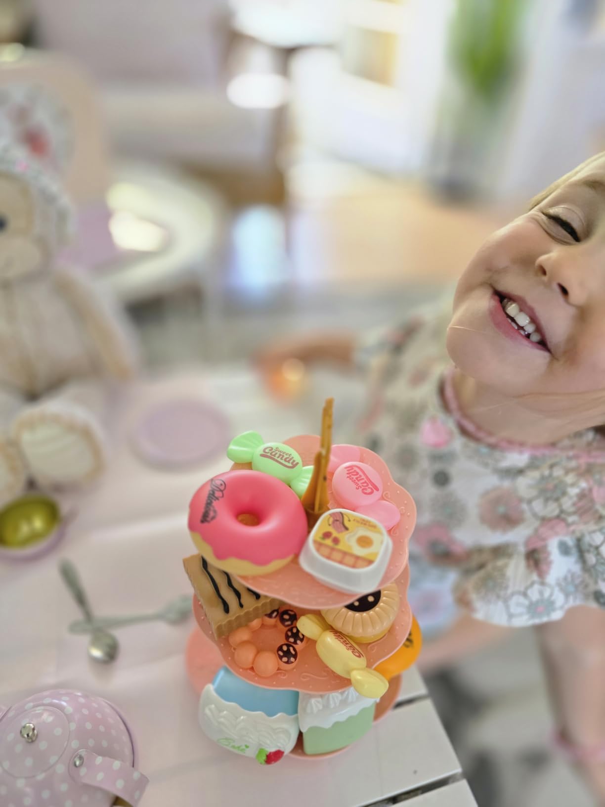 Tea Party Set for Little Girls, 49PCS Princess Tea Time Toys Including Tea Set Dessert Carrying Case, Kids Kitchen Pretend Playset, Tea Set for Girls Birthday Toddler Age 3-8, Pink customer photo 2