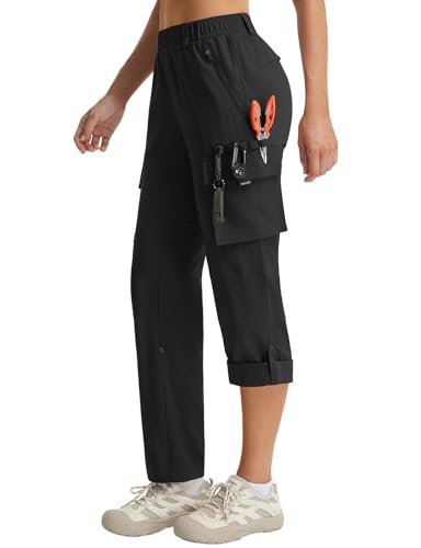 baleaf Womens Hiking Pants Water Resistant Quick Dry SPF Tactical Cargo with 5 Pockets Lightweight Breathable Ripstop UPF 50+ Black M - 