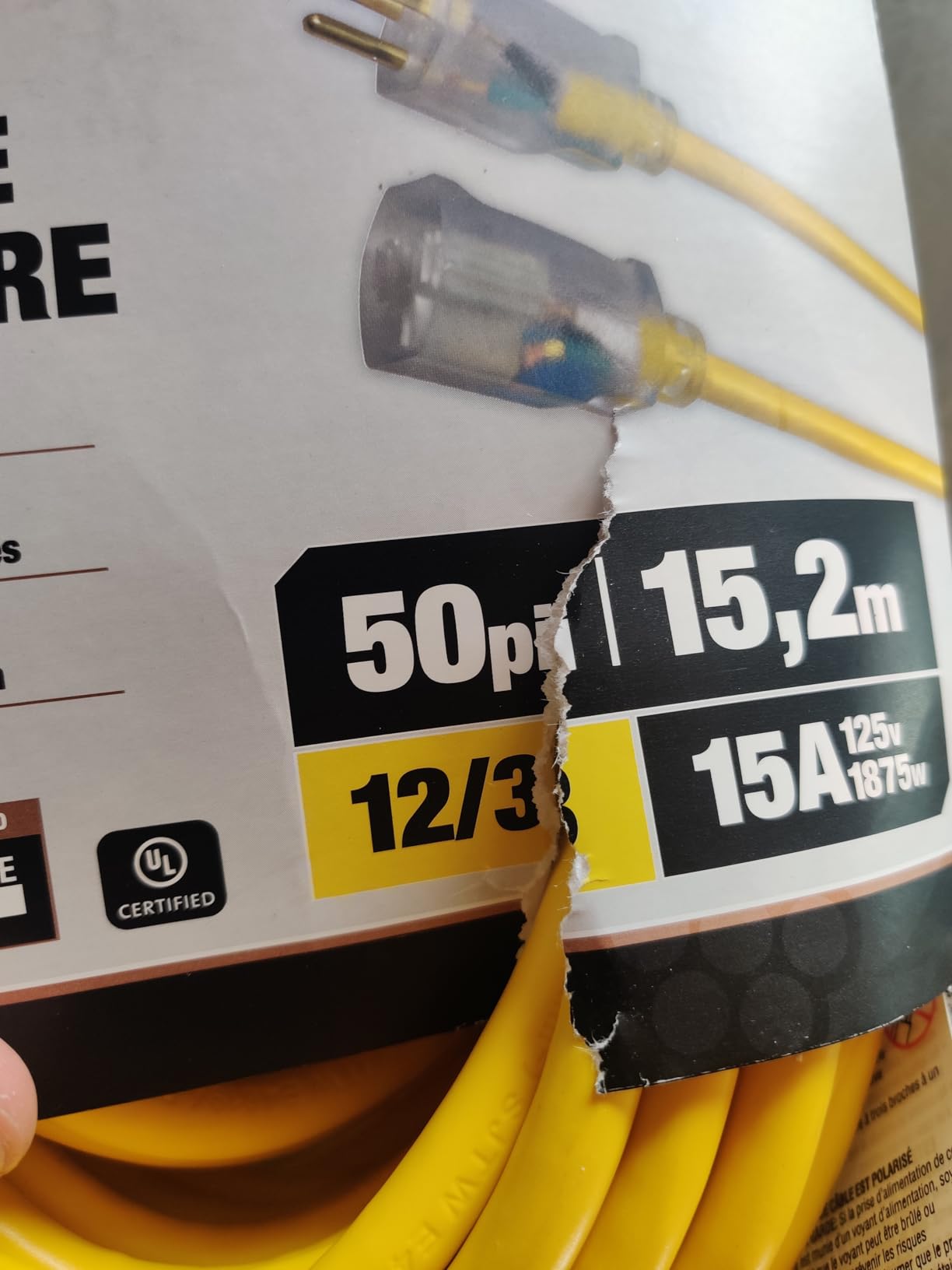 Southwire Outdoor Extension Cord - Durable Vinyl Jacket for Farm, Ranch & Workshop - Lighted End With Reinforced Blades - SJTW, Yellow - 12 Gauge, 3 Prong - 50 Feet customer photo 2
