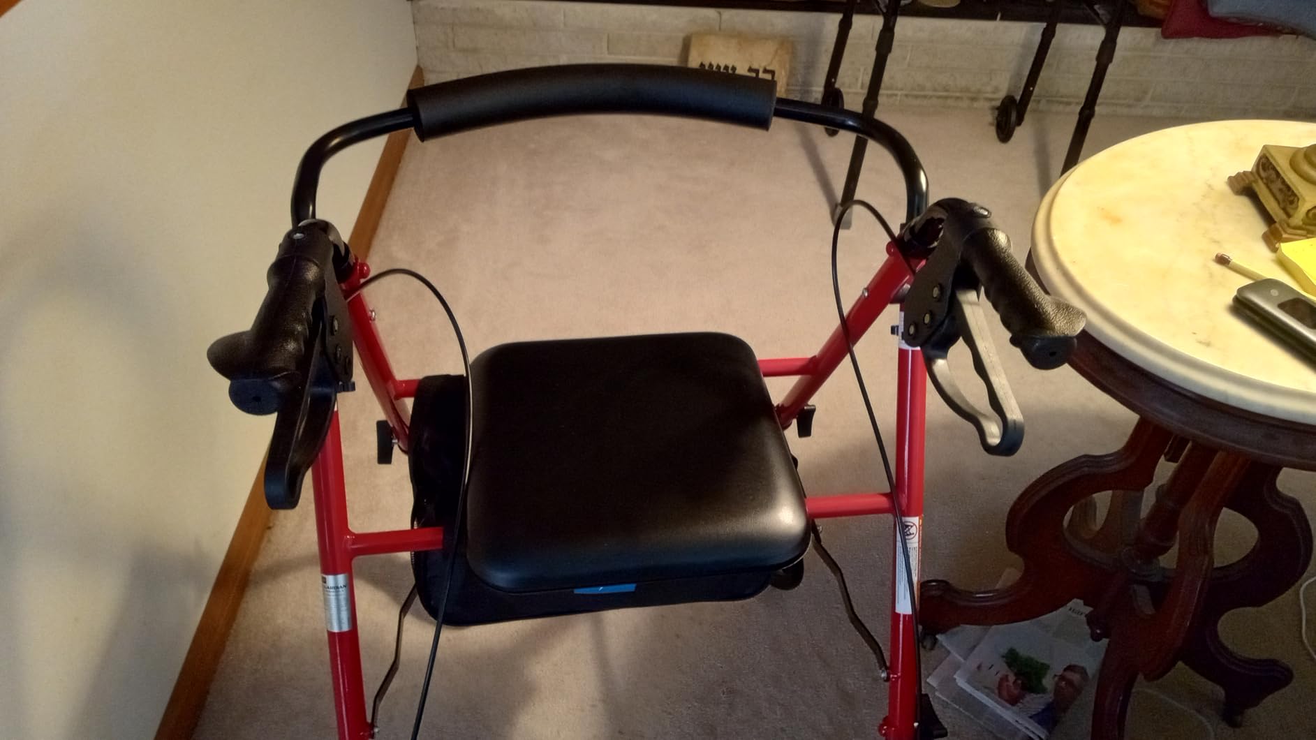 Medline Superlight Folding Aluminum Mobility Rollator Walker, Red, 250 lb. Weight Capacity, 6