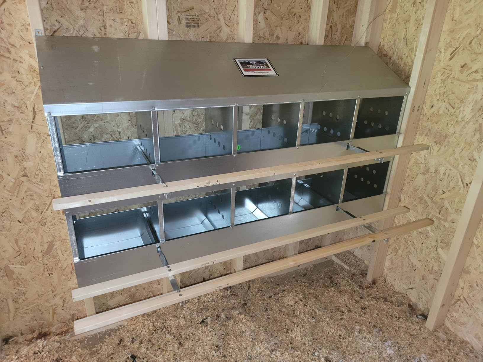 Brower 2-Tier 10-Hole Galvanized Steel Chicken Nesting Box, 50 to 60 Hen Capacity - Outdoor Poultry Laying Station with Hinged Folding Perches, Ventilated Design & Slanted Roof - Made in the USA customer photo 1