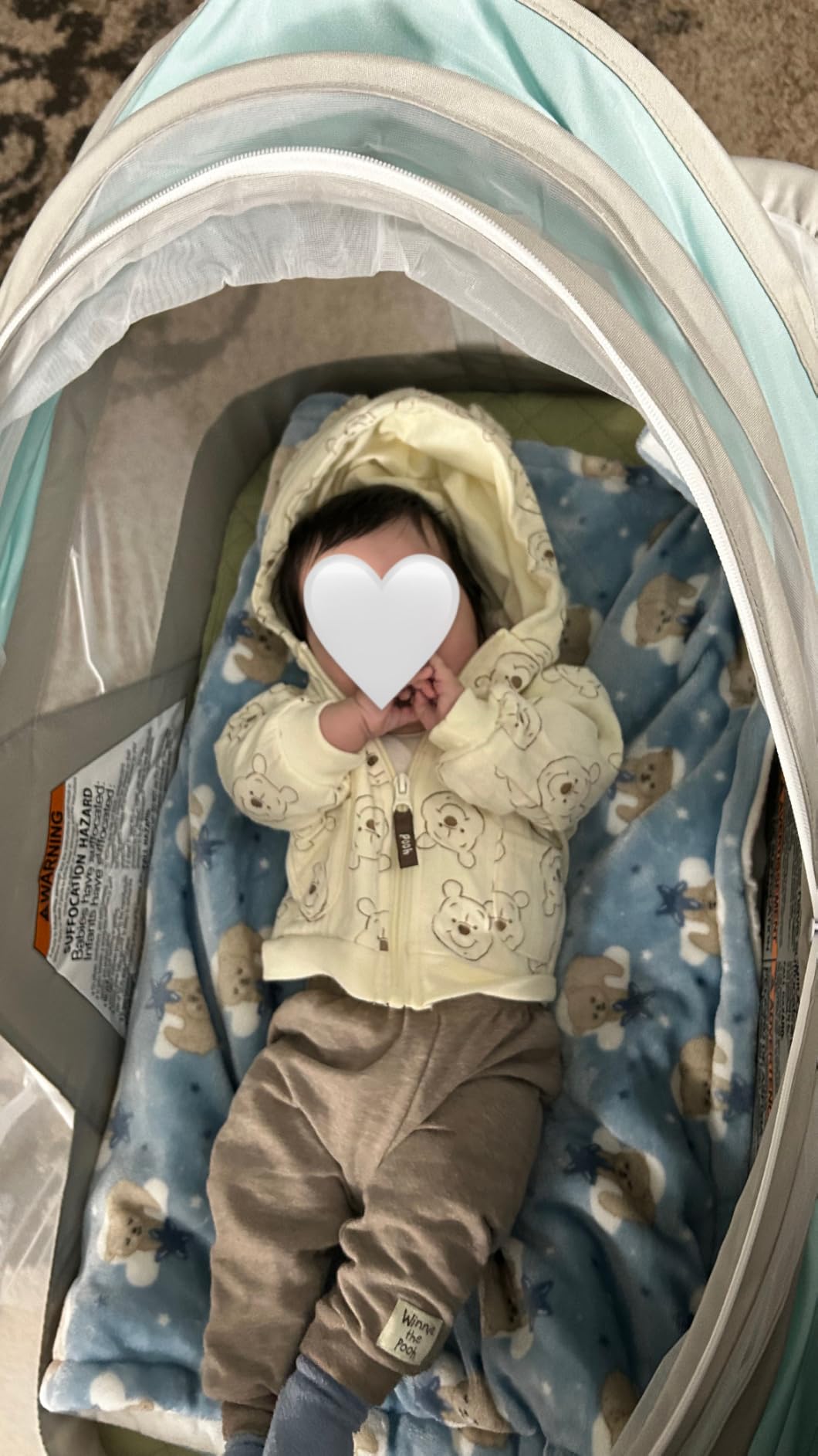 Dream On Me Karley Portable Newborn Bassinet with Double Mesh Canopy, Foldable Travel Bassinet with Storage Basket, Lightweight, Indoor Outdoor Use, Blue/Grey customer photo 2