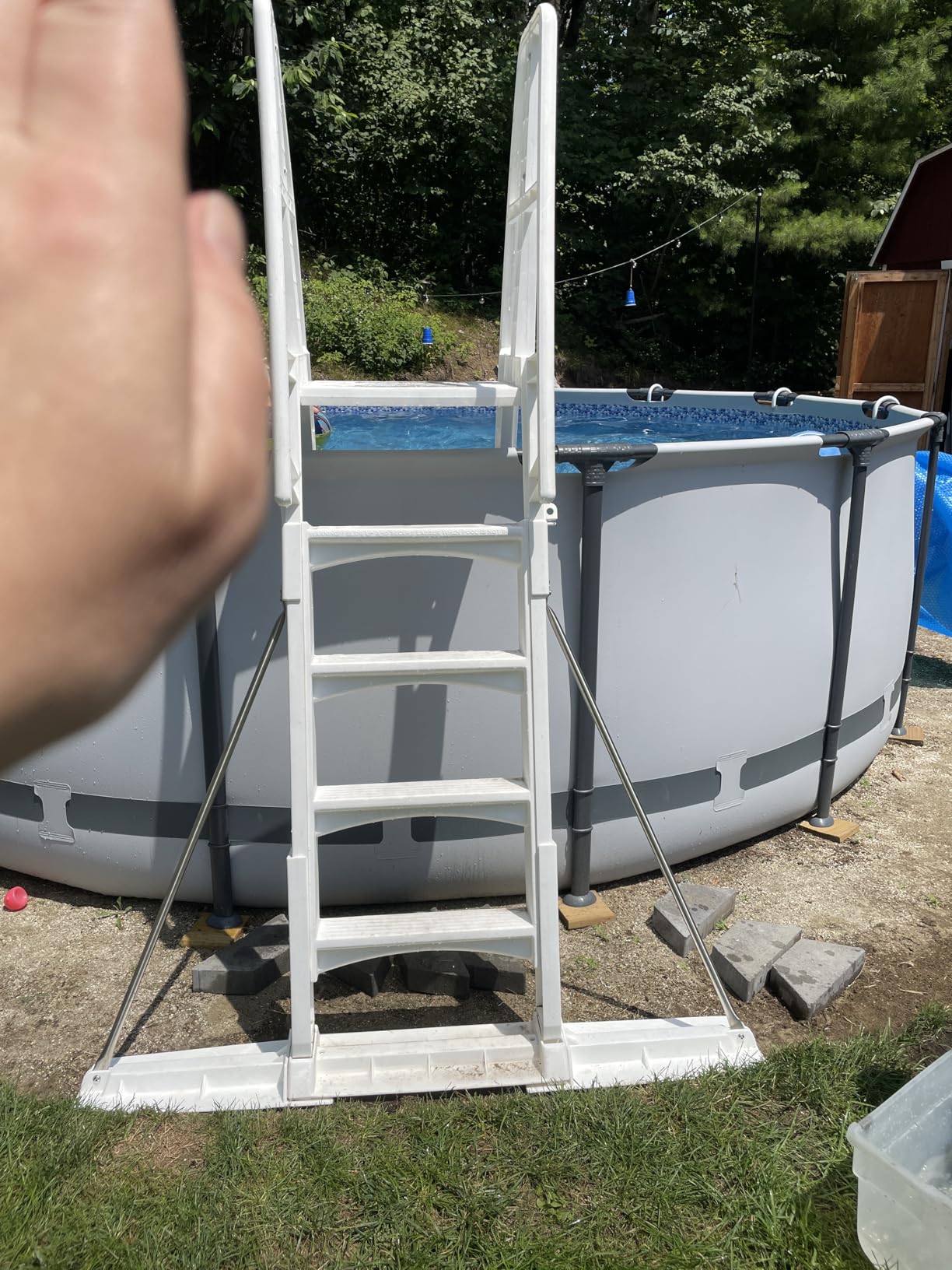 Vinyl Works SLA A-Frame 48 to 56 Inch Adjustable Above Ground Swimming Pool Ladder Entry System with Slide Lock Barrier and Handrails customer photo 2