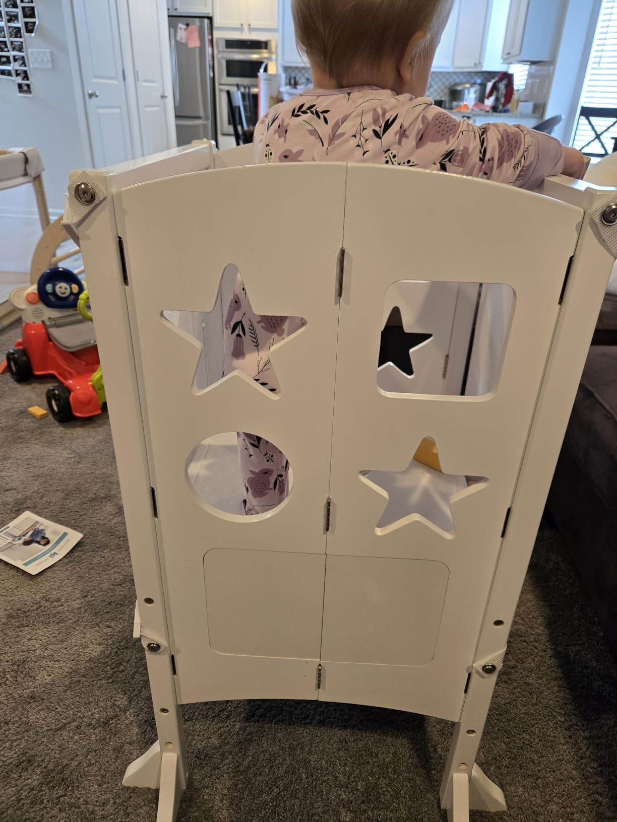 Guidecraft Classic Kitchen Helper® Stool - White with Keepers and Non-Slip Mat: Foldable, Adjustable Height Safety Cooking Tower for Toddlers with Chalkboard | Kids Learning Platform customer photo 1