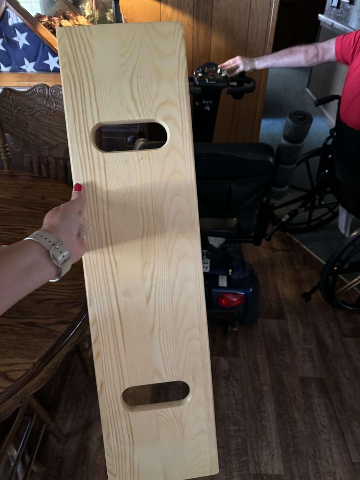 DMI Transfer Board and Slide Board made of Heavy-Duty Wood for Patient, Senior and Handicap Move Assist and Slide Transfers, FSA and HSA Eligible, Holds up to 735 Pounds, 2 Cut Out Handle, 32 x 10 x 1 customer photo 1