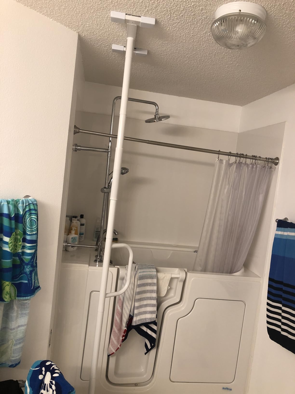 Stander Single Handle Non-Rotating Floor to Ceiling Grab Bar, No-Drill Tension Mounted Transfer Pole for Seniors, Bath Safety & Bedside Assist Rail for Home Standing Support & Fall Prevention, White customer photo 1