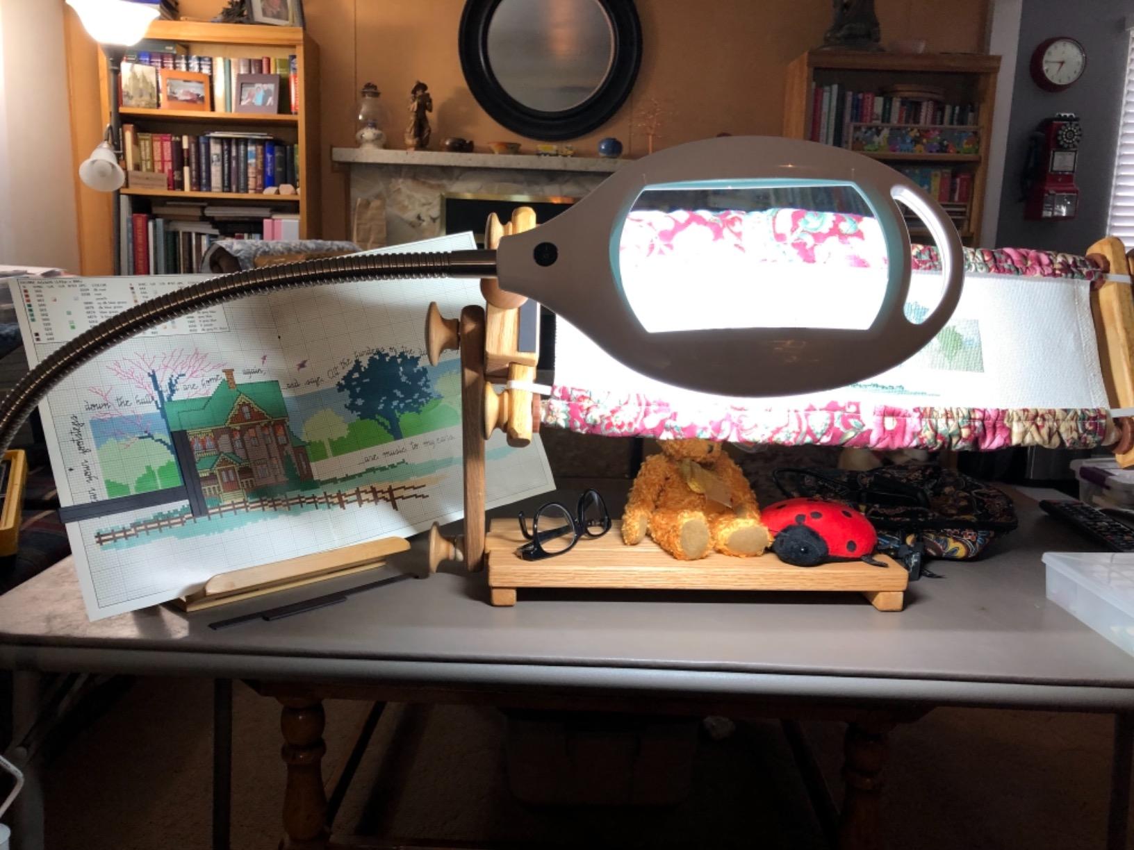 Brightech LightView Pro LED Magnifying Floor Lamp - Daylight Bright Full Spectrum Magnifier Lighted Glass Lens - Height Adjustable Gooseneck Standing Light - for Reading Task Craft Lighting - White customer photo 1
