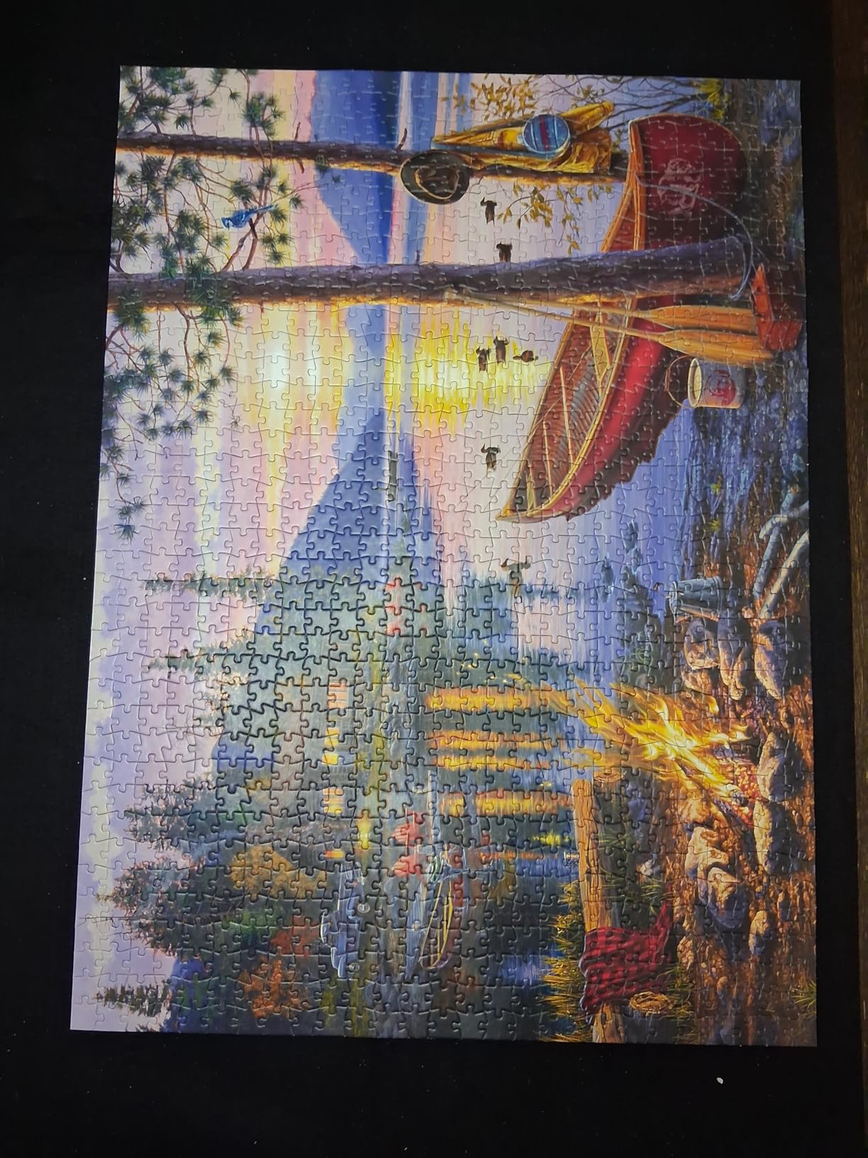 Canoe Lake 1000 Piece Puzzle for Adults - Jigsaw Puzzles - Darrell Bush Cabin Sunset Artwork with Poster - Challenging Outdoor Nature Scene customer photo 1