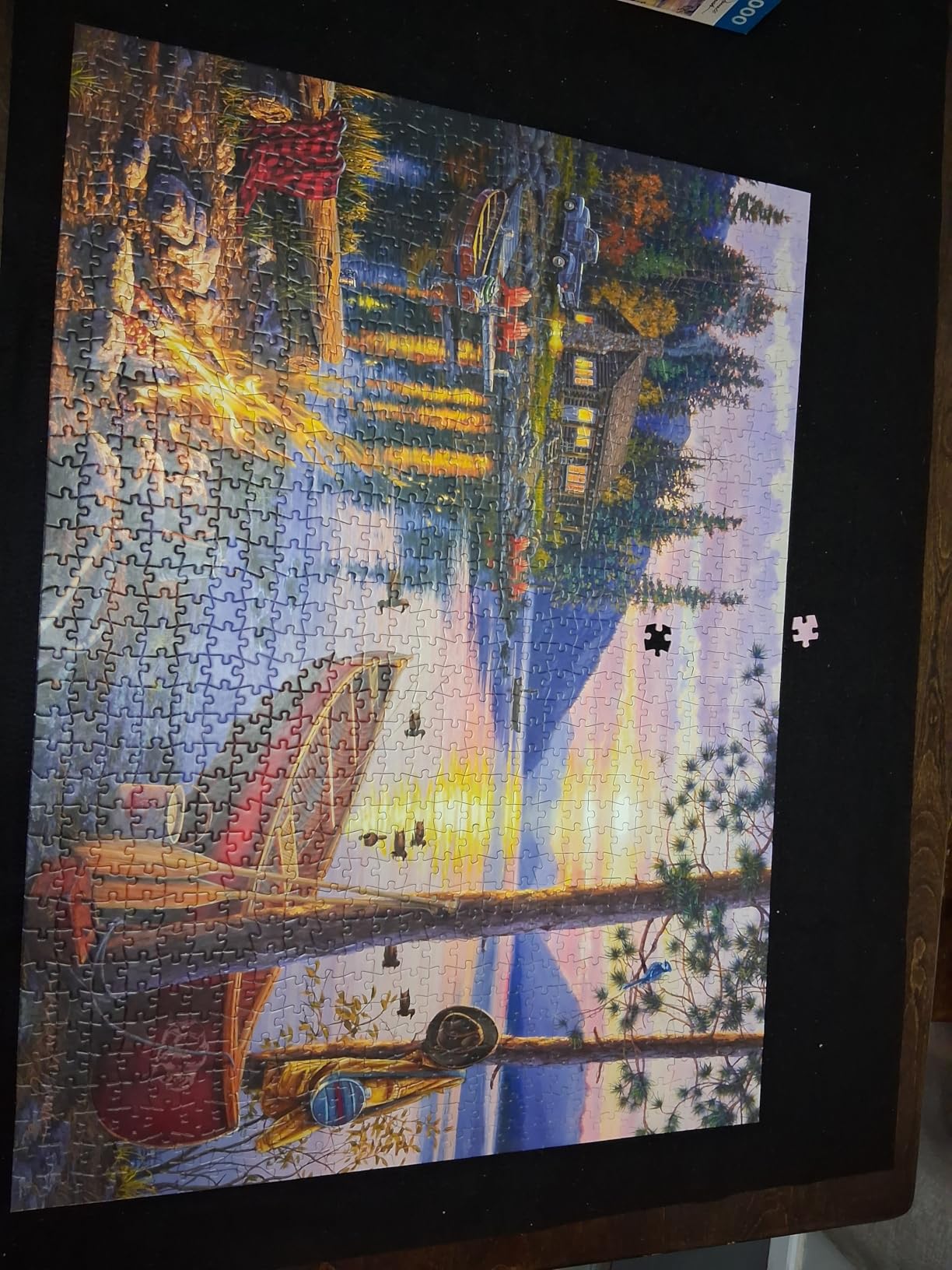 Canoe Lake 1000 Piece Puzzle for Adults - Jigsaw Puzzles - Darrell Bush Cabin Sunset Artwork with Poster - Challenging Outdoor Nature Scene customer photo 2