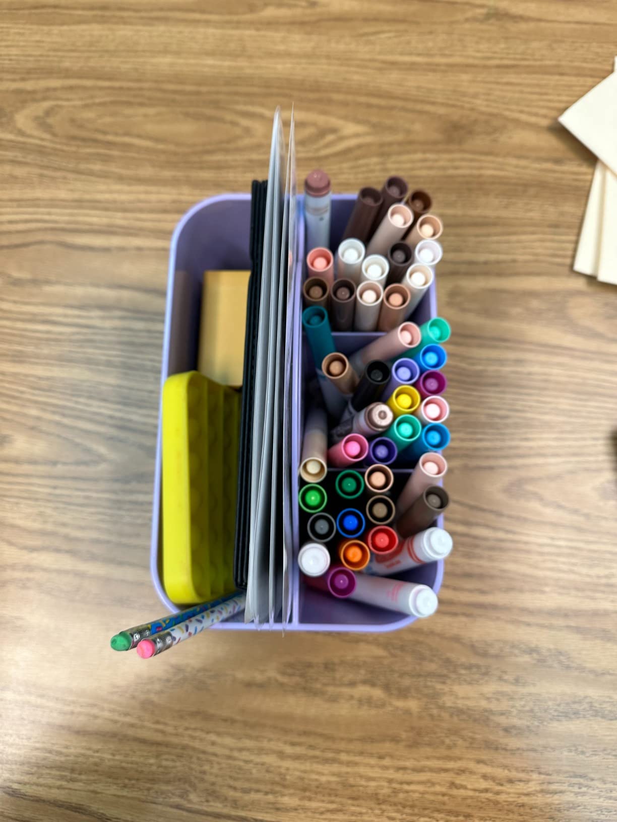 mDesign Plastic Portable Craft Storage Organizer Caddy Tote, Divided Basket Bin w/Handle - Craft, Sewing, Art Supplies - Holds Brushes, Colored Pencils - Lumiere Collection - Clear customer photo 1