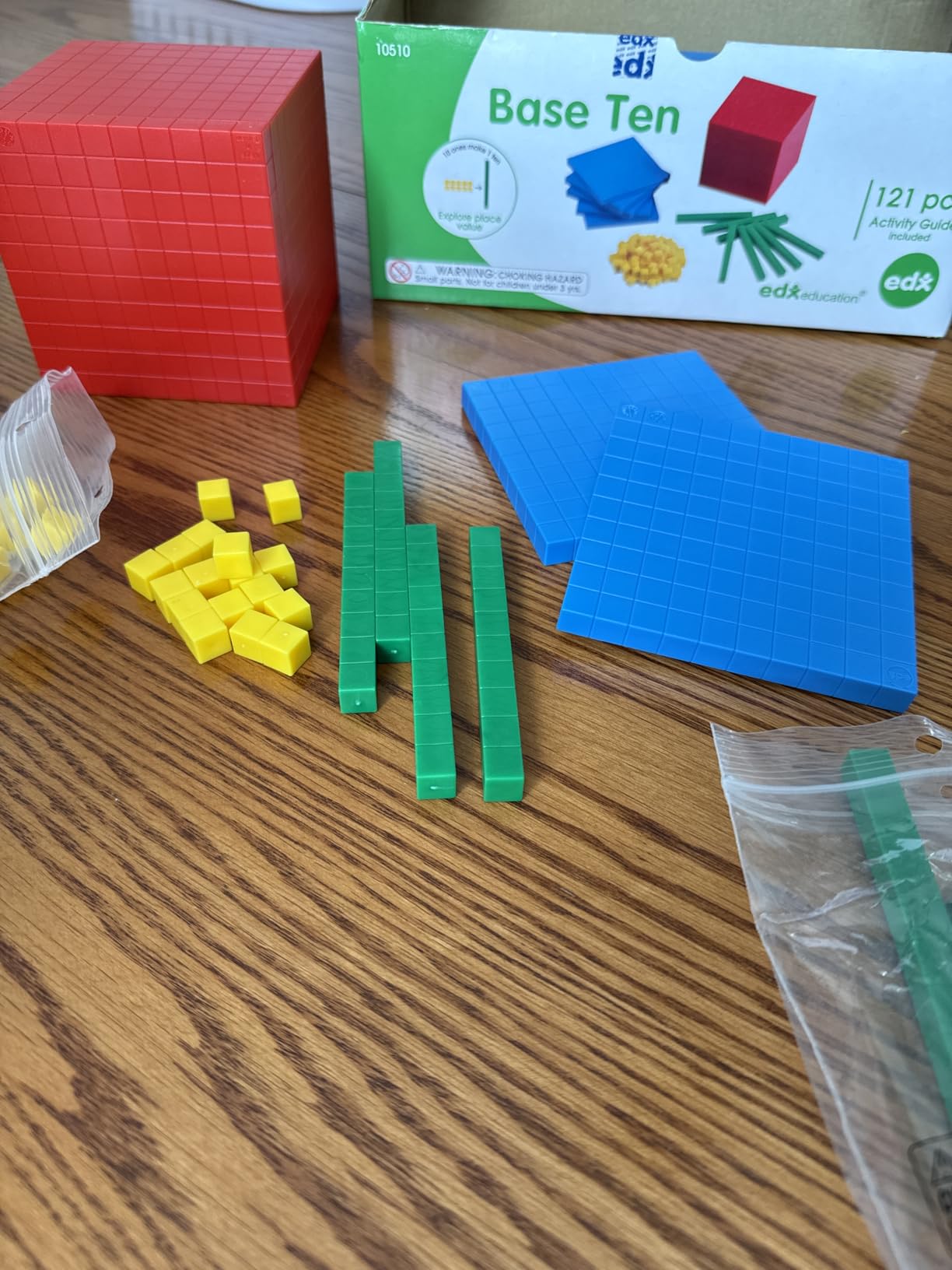 edxeducation Four Color Plastic Base Ten Blocks - 121 Pieces - Hands-on Math Manipulative for Kids - Teach Number Concepts, Place Value and Measurement - Math Learning Tools for Kids customer photo 1