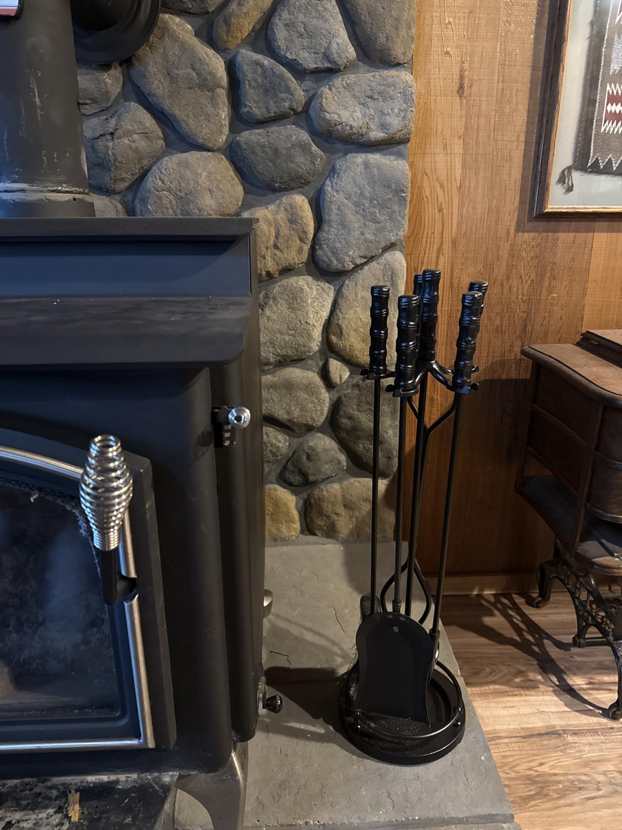 AMAGABELI Garden & Home 5 Pcs Fireplace Tools Set 31 Inch Indoor Black Handle Wrought Iron Large Fire Tool Accessories Set Holder Outdoor Fireset Modern Fire Pit Stand with Poker Brush Shovel Tong customer photo 1