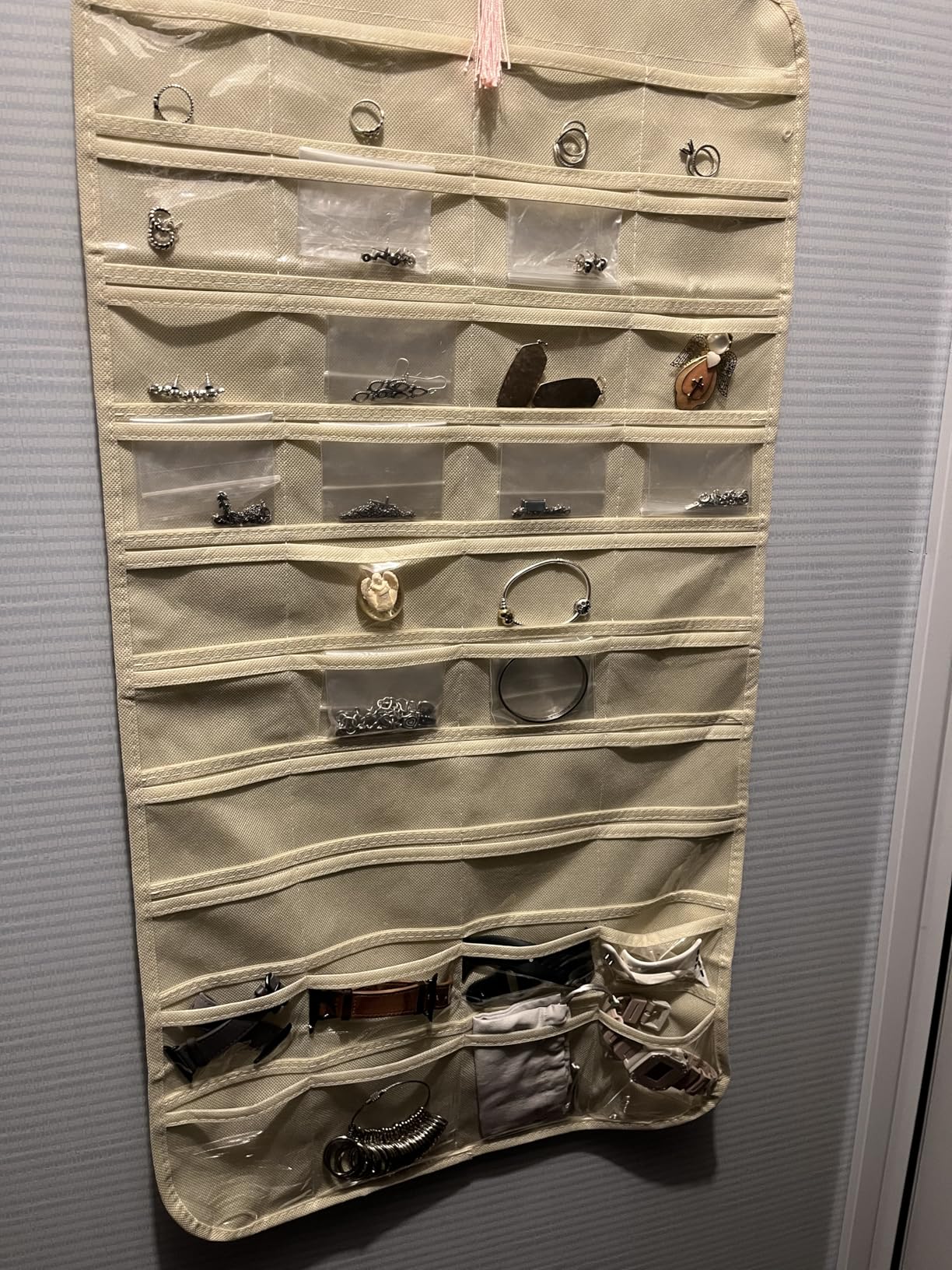 BB Brotrade Hanging Jewelry Organizer,Accessories Organizer,80 Pocket Organizer for Holding Jewelries（Beige） customer photo 1
