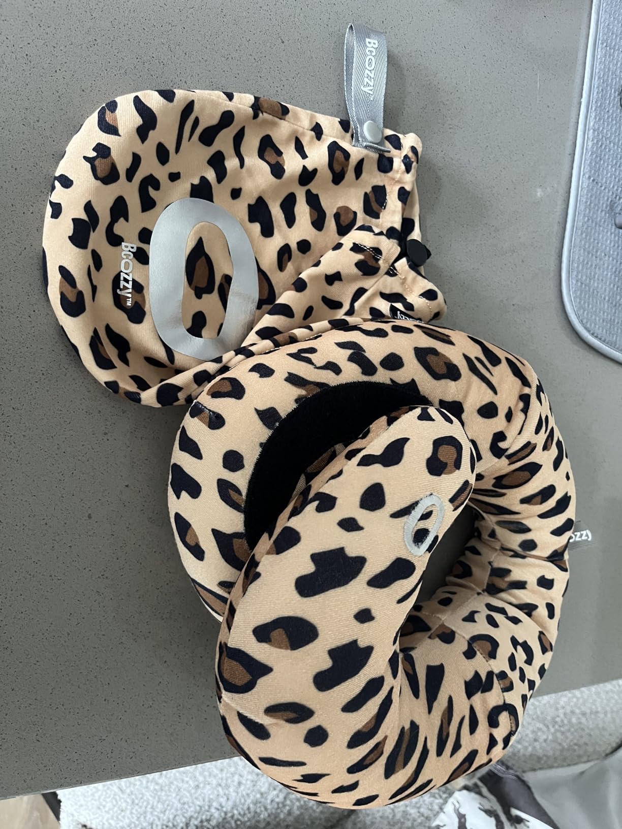 BCOZZY Travel Neck Pillow for Airplane - Patented Double Support for Head, Neck, and Chin - Adjustable, Washable, Carry Bag (Large, Navy) customer photo 2
