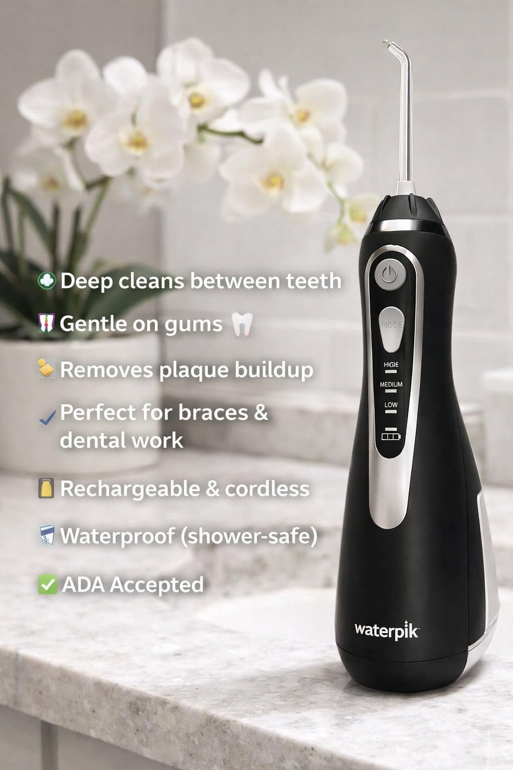Waterpik Cordless Advanced 2.0 Water Flosser For Teeth, Gums, Braces, Dental Care With Travel Bag and 4 Tips, ADA Accepted, Rechargeable, Portable, and Waterproof, White WP-580, Packaging May Vary customer photo 1