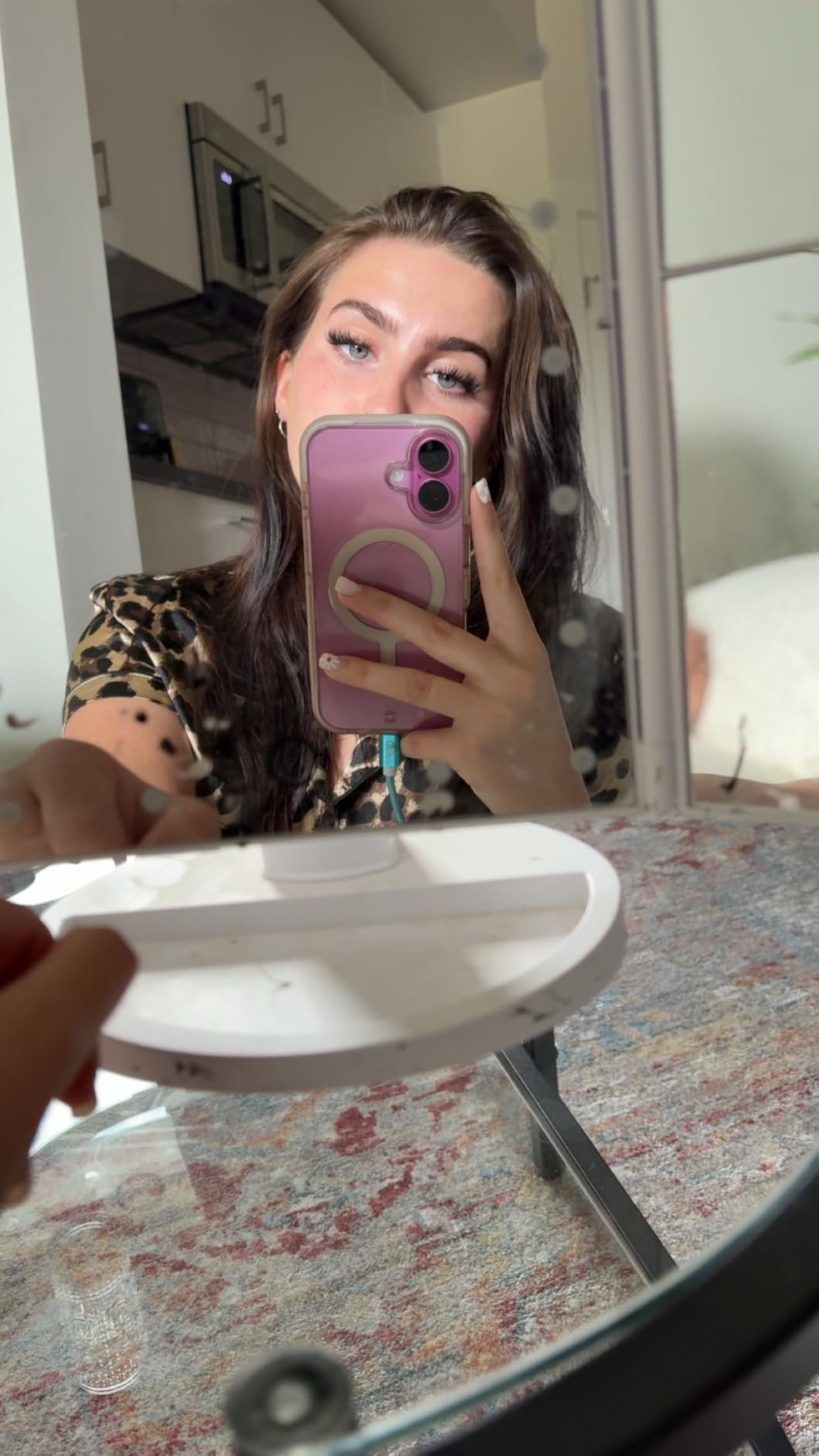 deweisn Dresser Mount Tri-Fold Lighted Vanity Mirror with 21 LED Lights, Touch Screen and 3X/2X/1X Magnification, Two Power Supply Modes Make Up Mirror, Travel Mirror customer photo 2