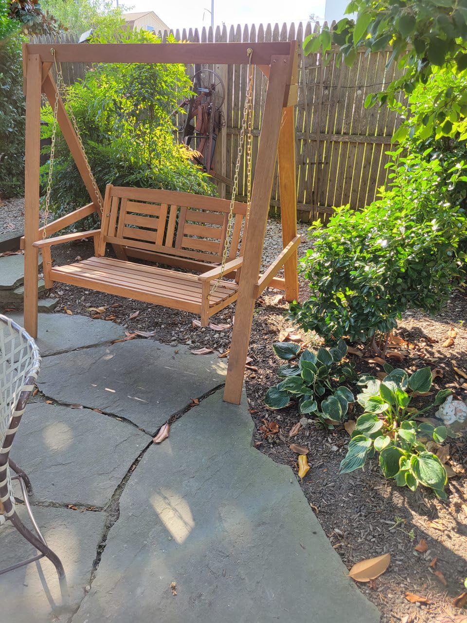 Furinno Tioman Hardwood Patio / Garden / Outdoor 4ft Porch Swing, 2 Seater with Hanging Chains, Natural customer photo 2