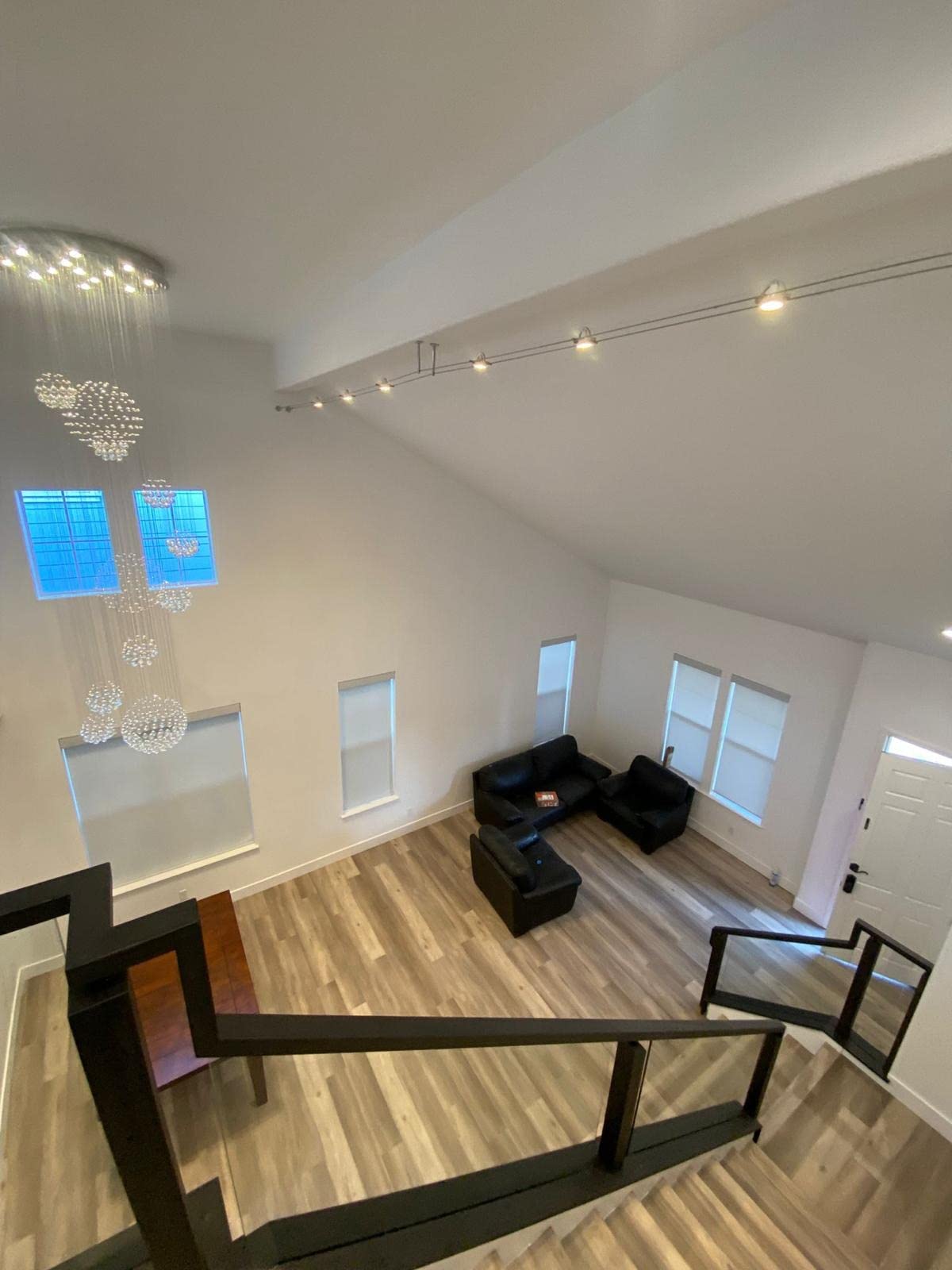 Siljoy Modern Foyer Chandeliers for High Ceiling, Large Staircase Chandelier with Spiral Sphere Design, Raindrop Crystal Chandelier Flush Mount Ceiling Light for Entryway Living Room W31.5 X H110 customer photo 1