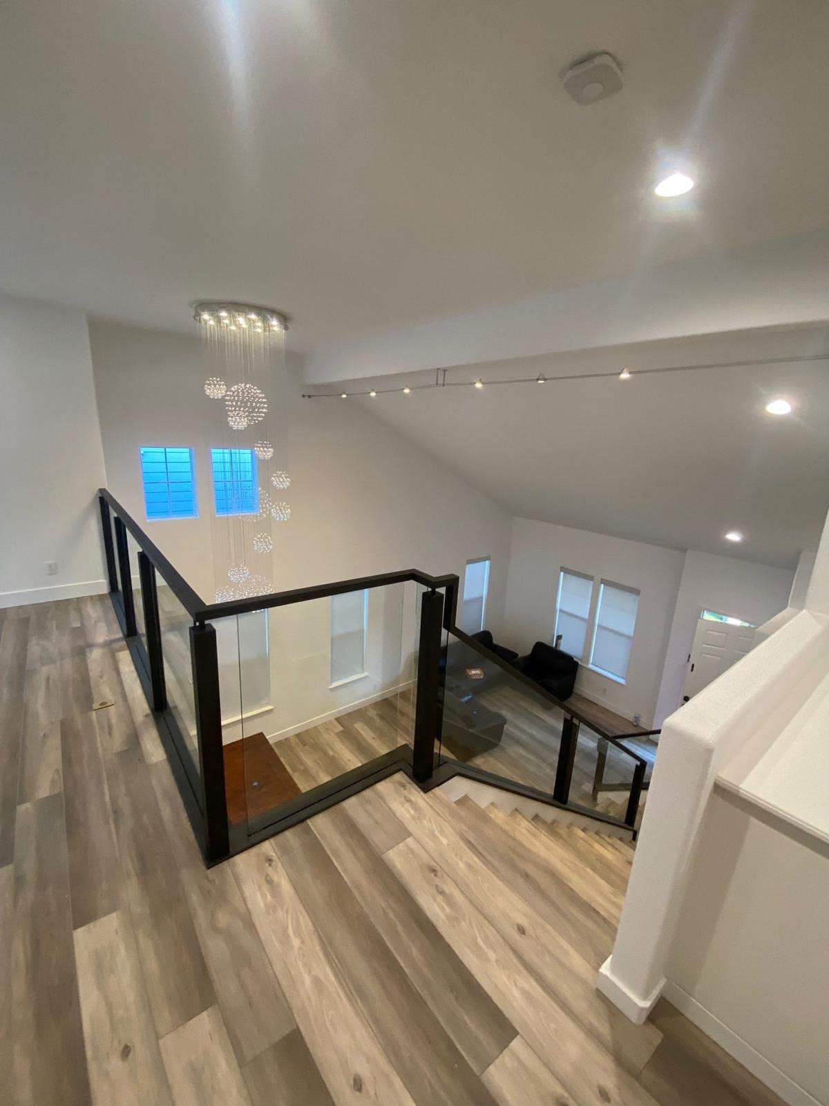Siljoy Modern Foyer Chandeliers for High Ceiling, Large Staircase Chandelier with Spiral Sphere Design, Raindrop Crystal Chandelier Flush Mount Ceiling Light for Entryway Living Room W31.5 X H110 customer photo 2