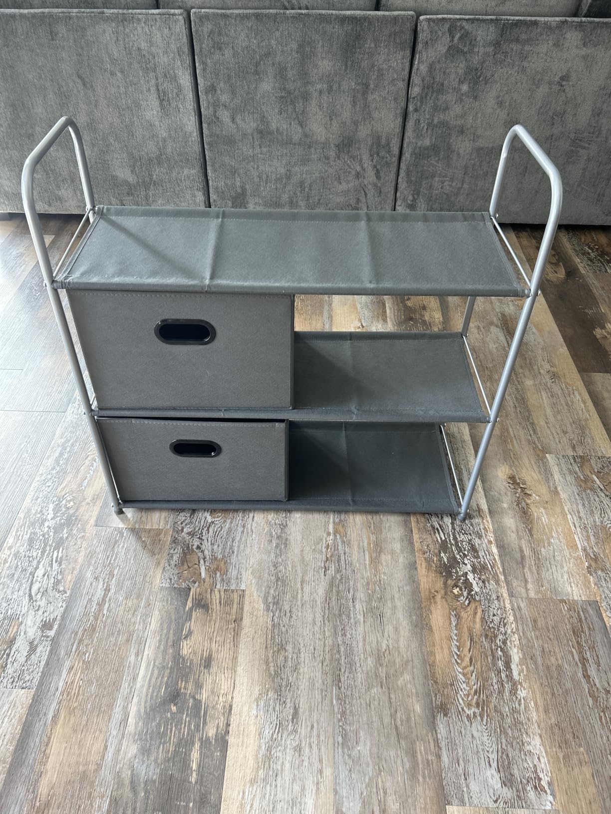 Amazon Basics Freestanding Closet Organizer with Fabric Bins, Drawers and 3 Shelves, Easy to Assemble, Grey, 32.7